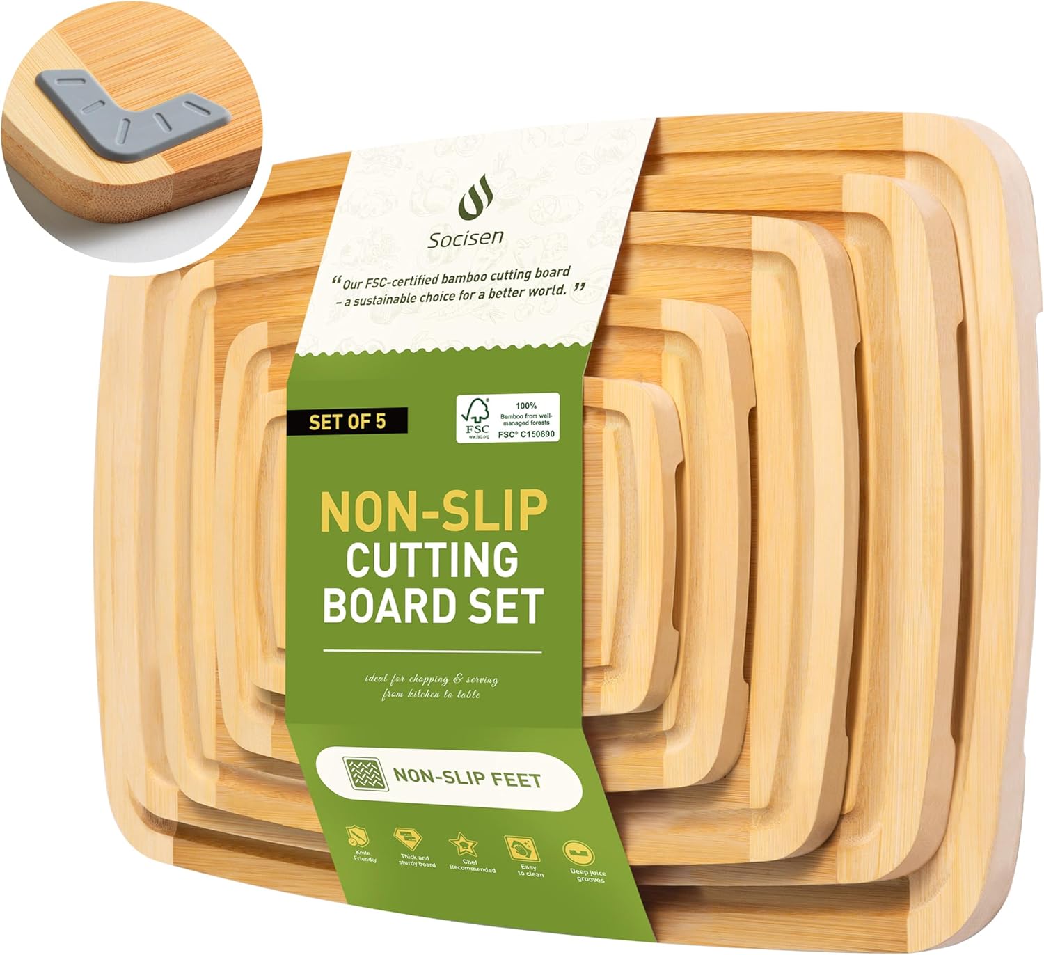 Bamboo Cutting Board Set Non Slip Feet Over Sink Eating Grilling Biard Cutboard Biard Chtting Woodcutting Cuttingboards Voard Oard Bord Dishwasher Safe 12x18 11x14 Baords Baord Veg Utting Ultimate 5-Piece Two-Tone Bamboo
