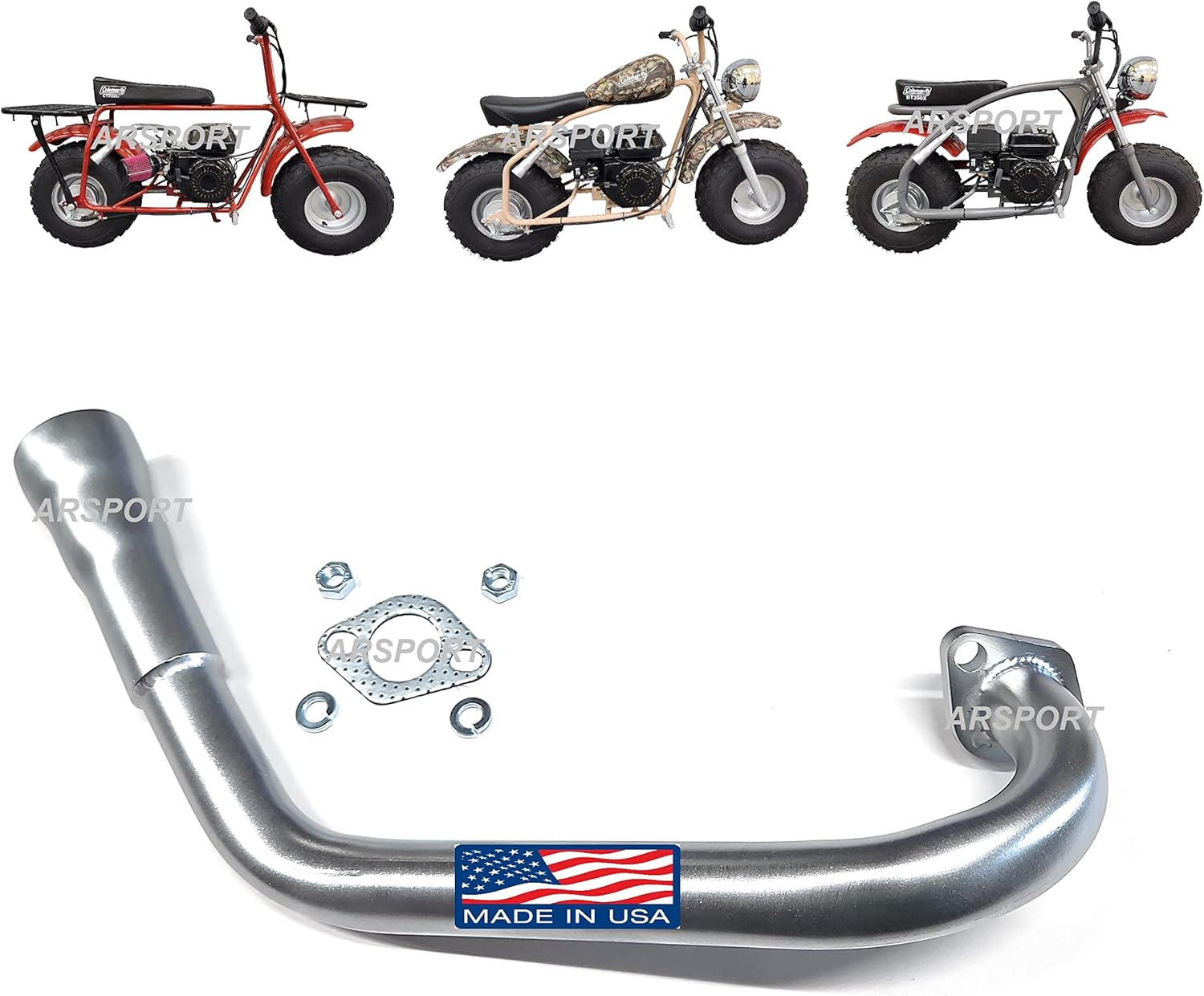 Exhaust Header 3 stage Pipe For CT200U-EX Camo 196cc 6.5HP Gas Mini Bike, Predator 212cc GX160 or GX200