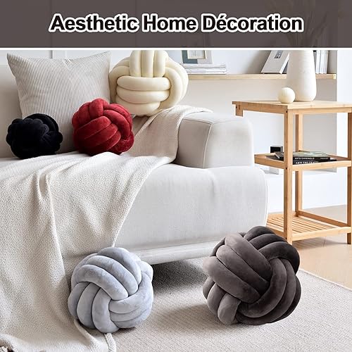 Miniatura 3 de ZAKUN Bola de almohada con nudo, suave cojín redondo para decoración del hogar, almohada de felpa anudada hecha a mano para decoración del hogar,