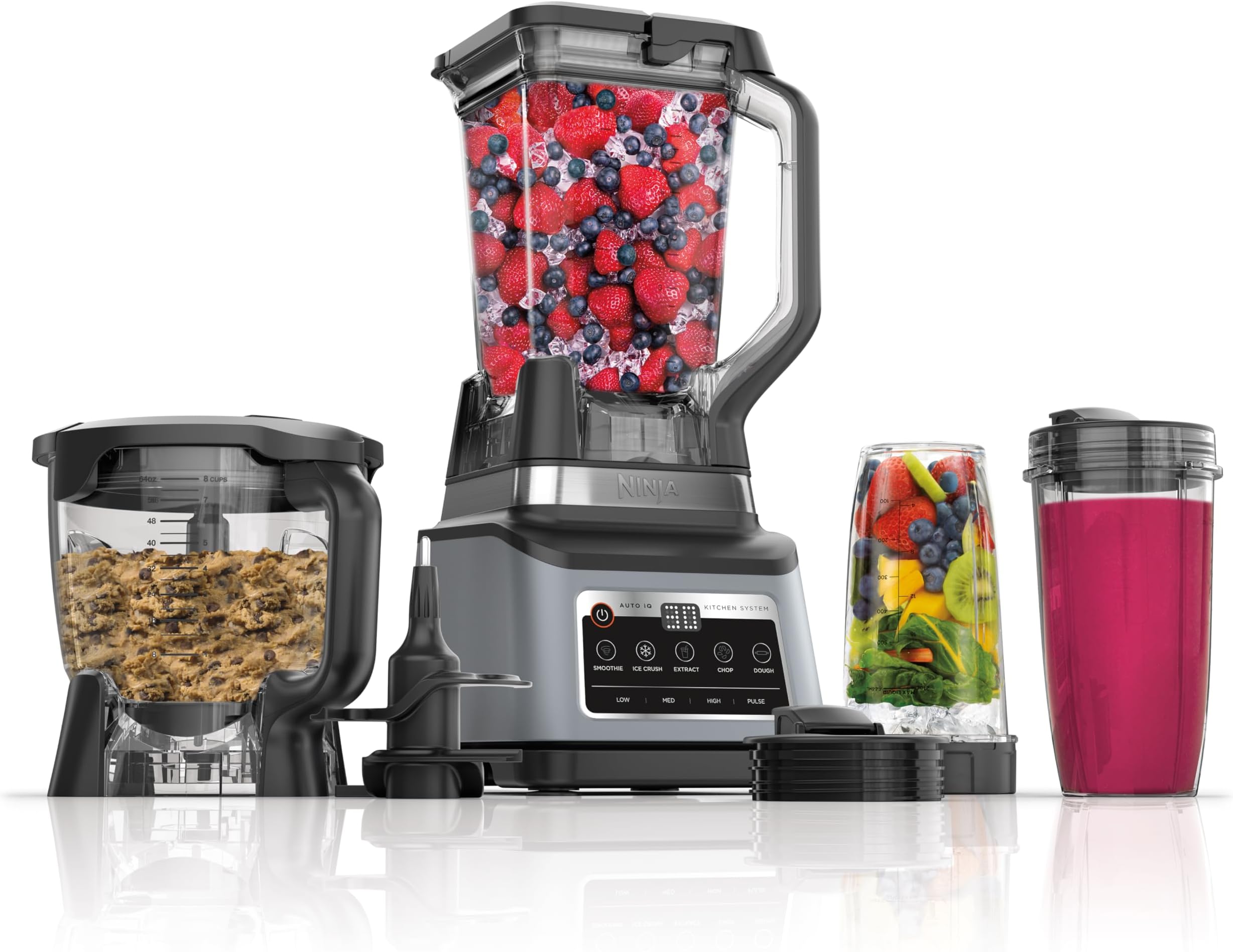BN801 Professional Plus Kitchen System, 1400 WP, 5 Functions for Smoothies, Chopping, Dough & More with Auto IQ, 72-oz.* Blender Pitcher, 64-oz. Processor Bowl, (2) 24-oz. To-Go Cups, Grey