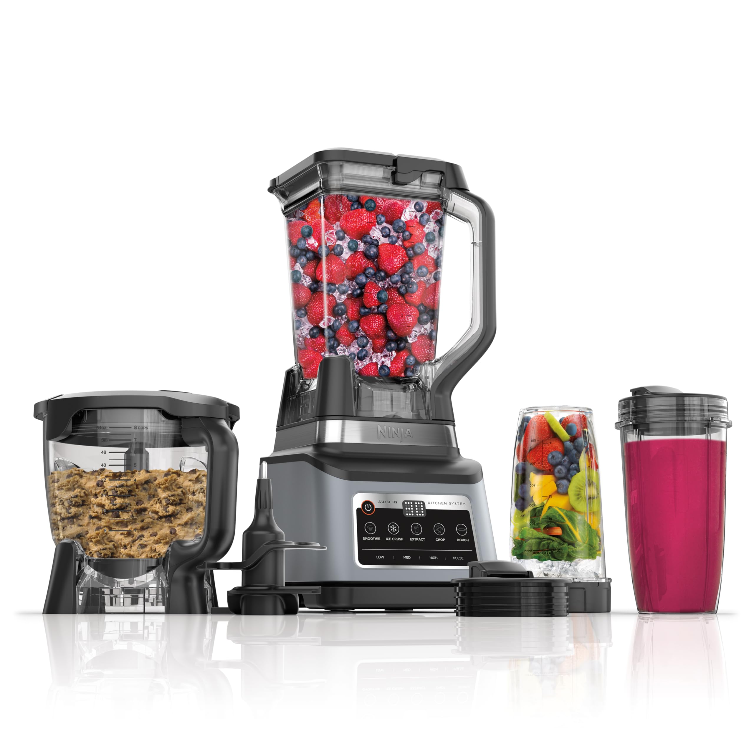Ninja BN801 Professional Plus Kitchen System, 1400 WP, 5 Functions for Smoothies, Chopping, Dough & More with Auto IQ, 72-oz.* Blender Pitcher, 64-oz. Processor Bowl, (2) 24-oz. To-Go Cups, GreyNinja BN801 Professional Plus Kitchen System, 140…