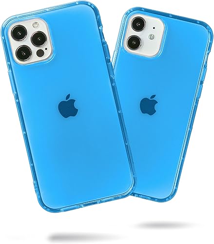 SteepLab Funda con resaltador de neón para iPhone, funda Grippy Jelly con bolsillos protectores de aire (azul celeste, iPhone 12 y iPhone 12 Pro)
