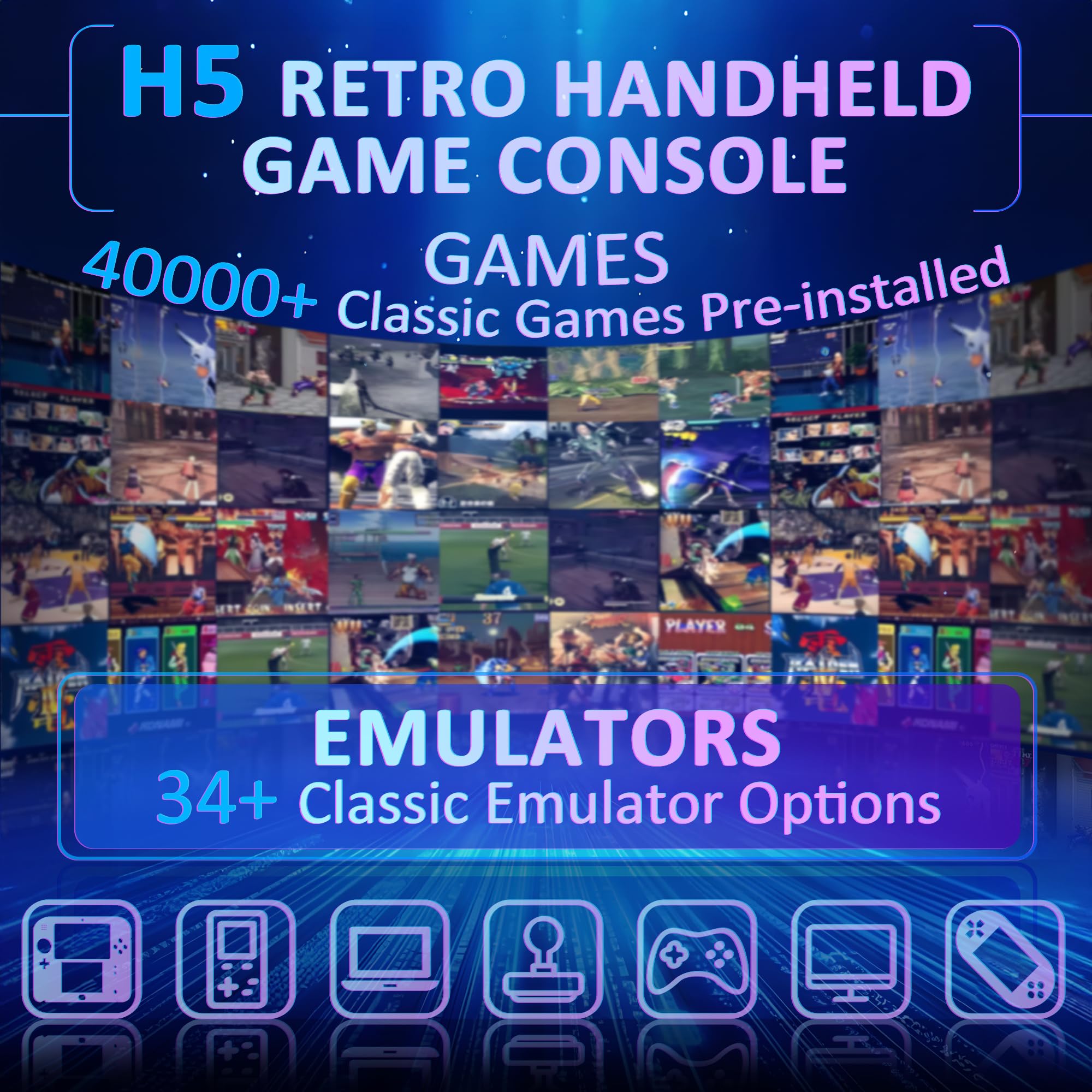 H5 Console de jeu portable avec écran IPS HD de 5,0" rétro - Arcade vidéo portable intégrée - Plus de 40 000 jeux classiques - Carte TF de 256 Go - Prend en charge plus de 34 émulateurs avec batterie