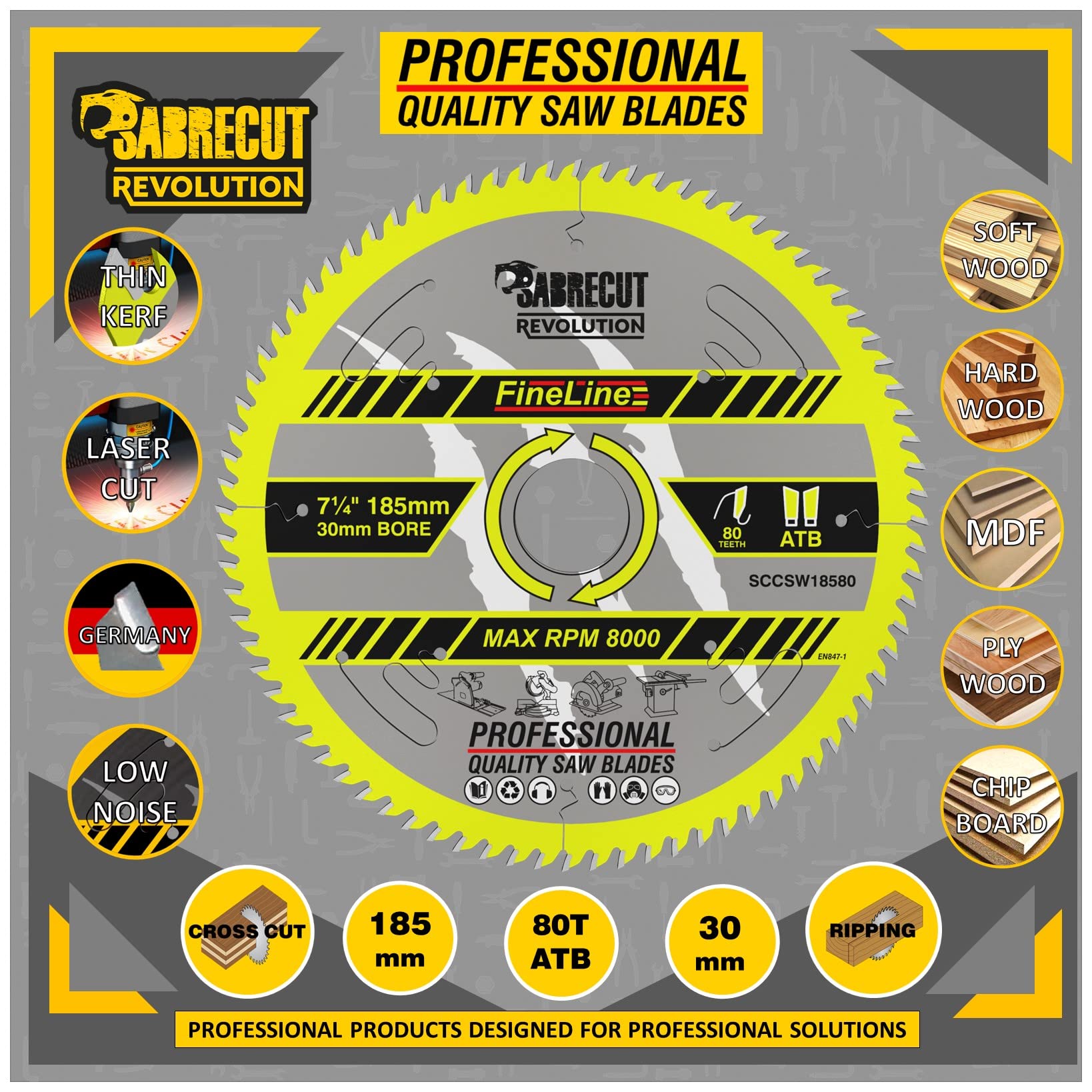 SabreCut 2pcs SCCSW185K1 185mm 40T 80T 30mm Eje Disco sierra circular TCT