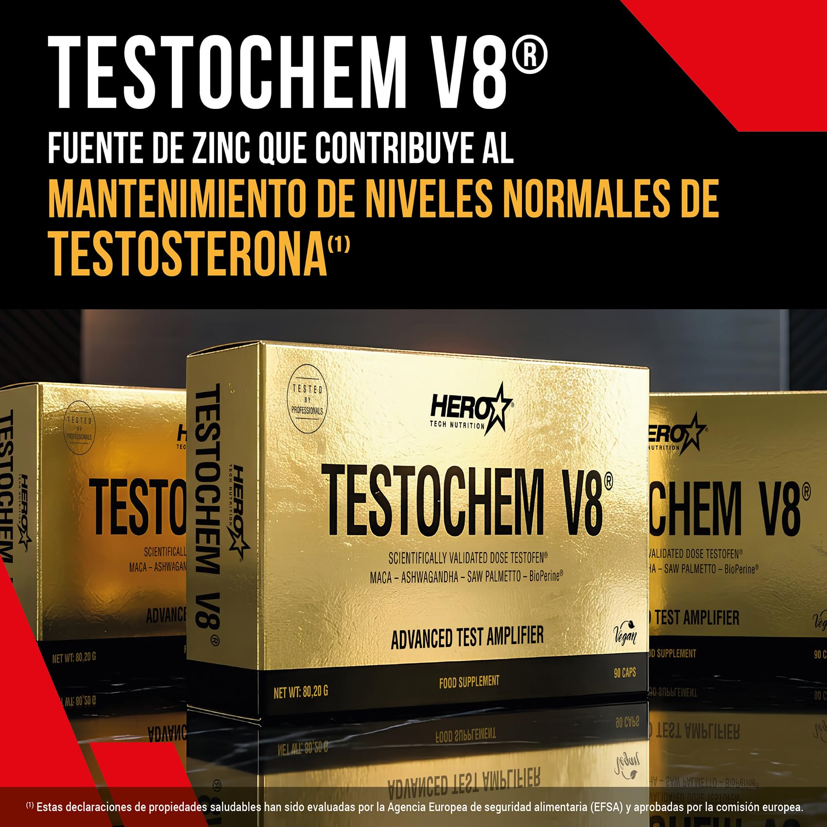 HERO TECH | TESTOCHEM V8 90 Cáps. | Aumentador de testosterona | Aumento de fuerza y energía | Ingredientes 100% naturales