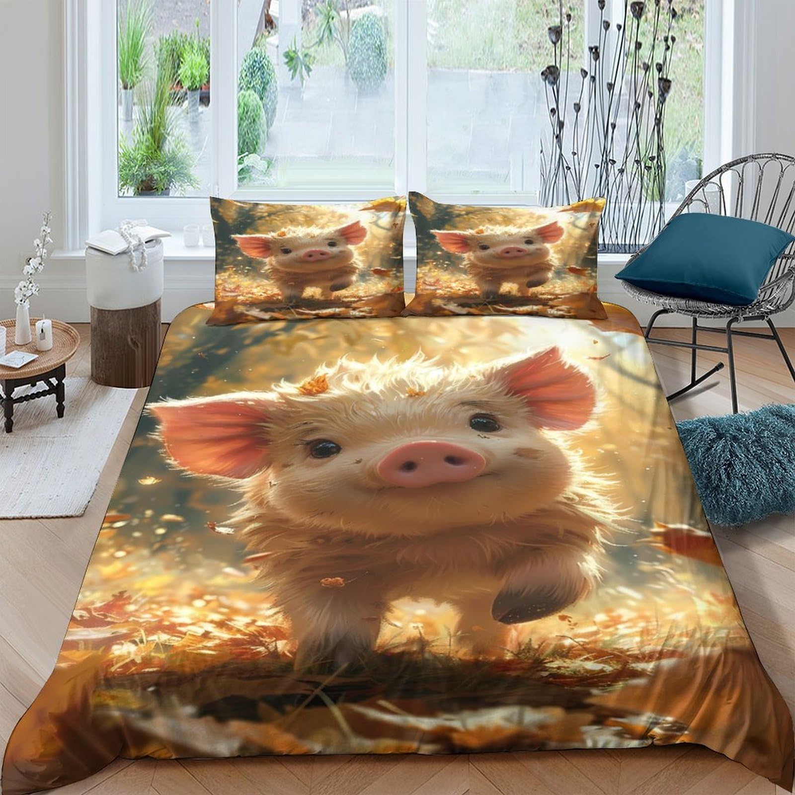 Parure de couette cochon respirante et douce en microfibre 135x200