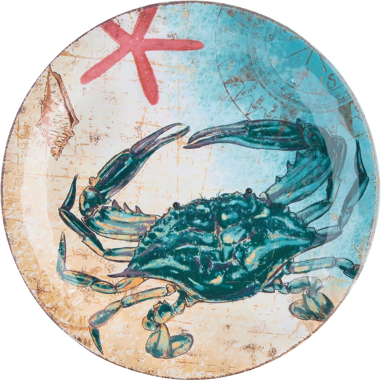 UP UPware Crab Melamine Salad Plate Set, Round Plates for Risotto, Pasta, and Salad, BPA-Free, Dishwasher Safe, Blue, 9 Inch, Set of 6