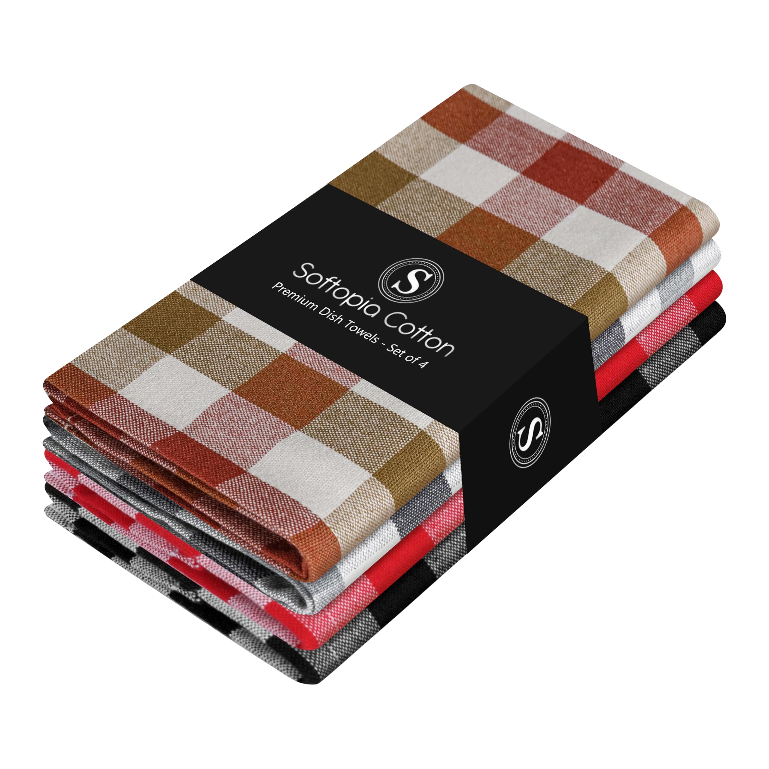 Multi Check Tea Towels 4 Pack Combo, 18"x26", Dish Towels for Kitchen Drying, Reusable Rags, Absorbent, Washable Cloths, Cleaning Towels for Dishes - Multi Pack