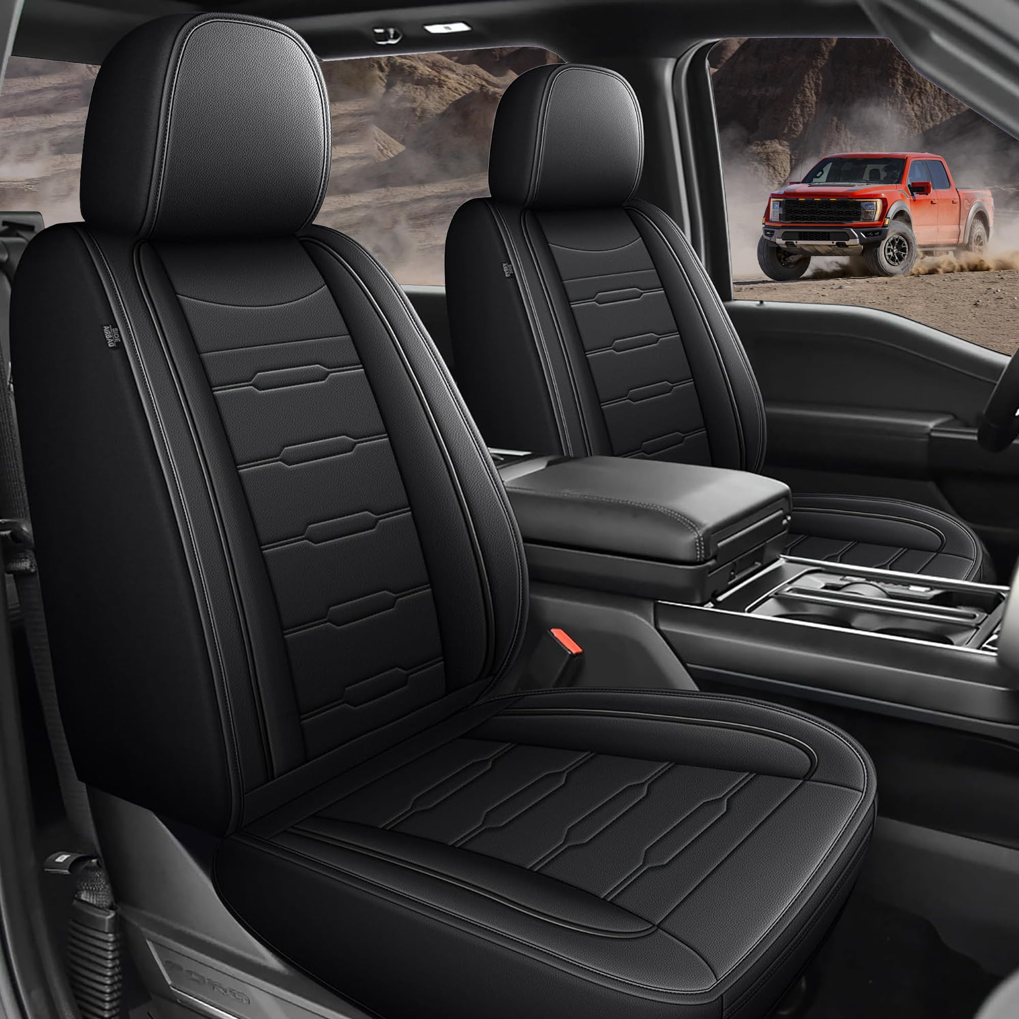 JIAMAOXIN Front Seat Covers for Ford F150 2009-2025 2026 - F250/F350/F450 2017-2025 2026: 5 Seat Full Set Faux Leather Truck Seat Covers Car Cushion (