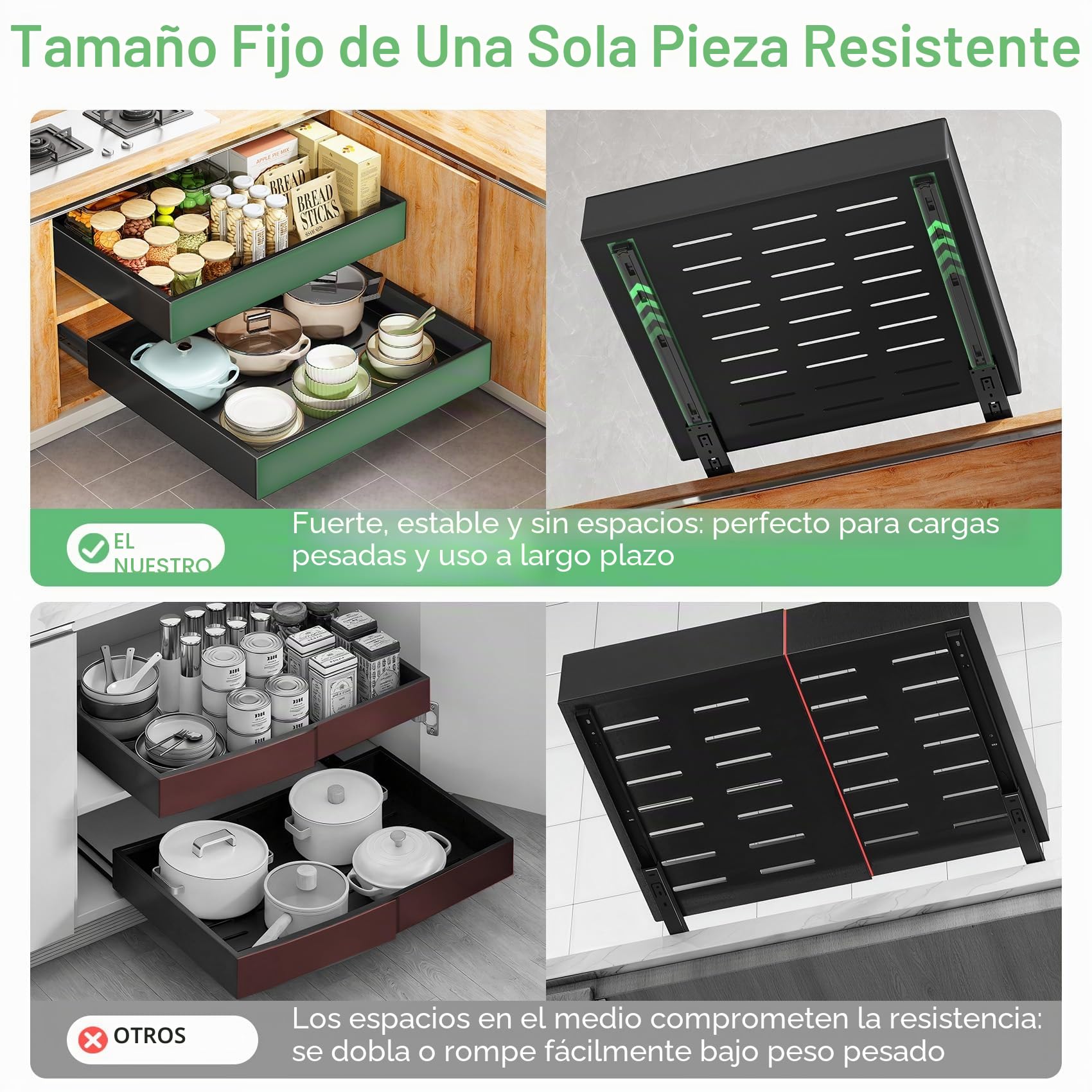 SAYZH Cajones Extraíbles para Cocina - Organizador Cocina con Bandeja Extraíble Armario - Montaje con Cinta Nano-Adhesiva para Cocina, Dormitorio y Baño (25x43x9 cm, Negro)