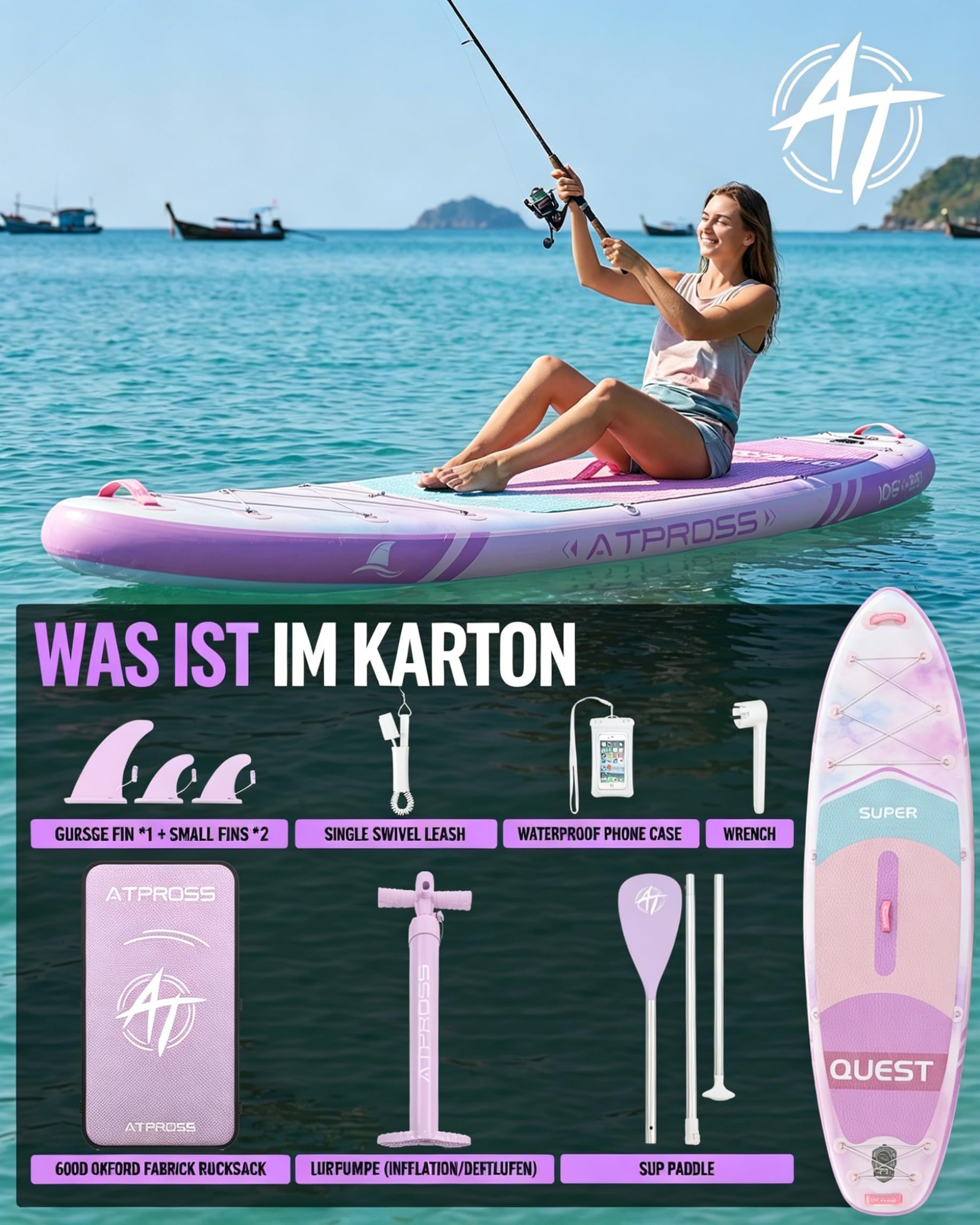 Tavola SUP 320x84cm Stand Up Paddle Extra Largo per 2 Persone