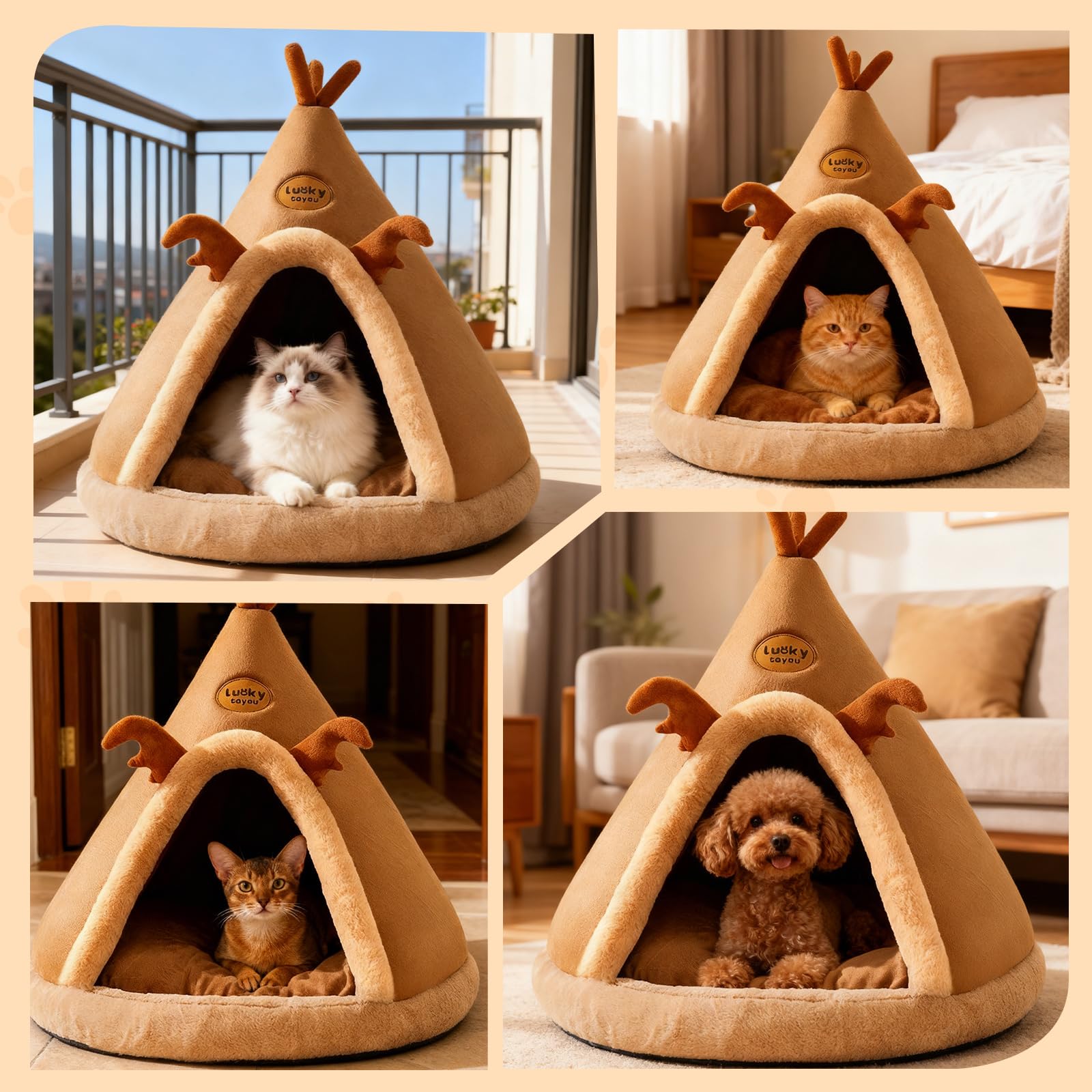 PETCUTE Cuccia per Gatti Semi-Chiusa,Super Morbido,Letto per Gatti con Giocattolo Sospeso e Cuscino Rimovibile Lavabile,Cuccia Gatto Chiusa Interno con Fondo Antiscivolo,XL