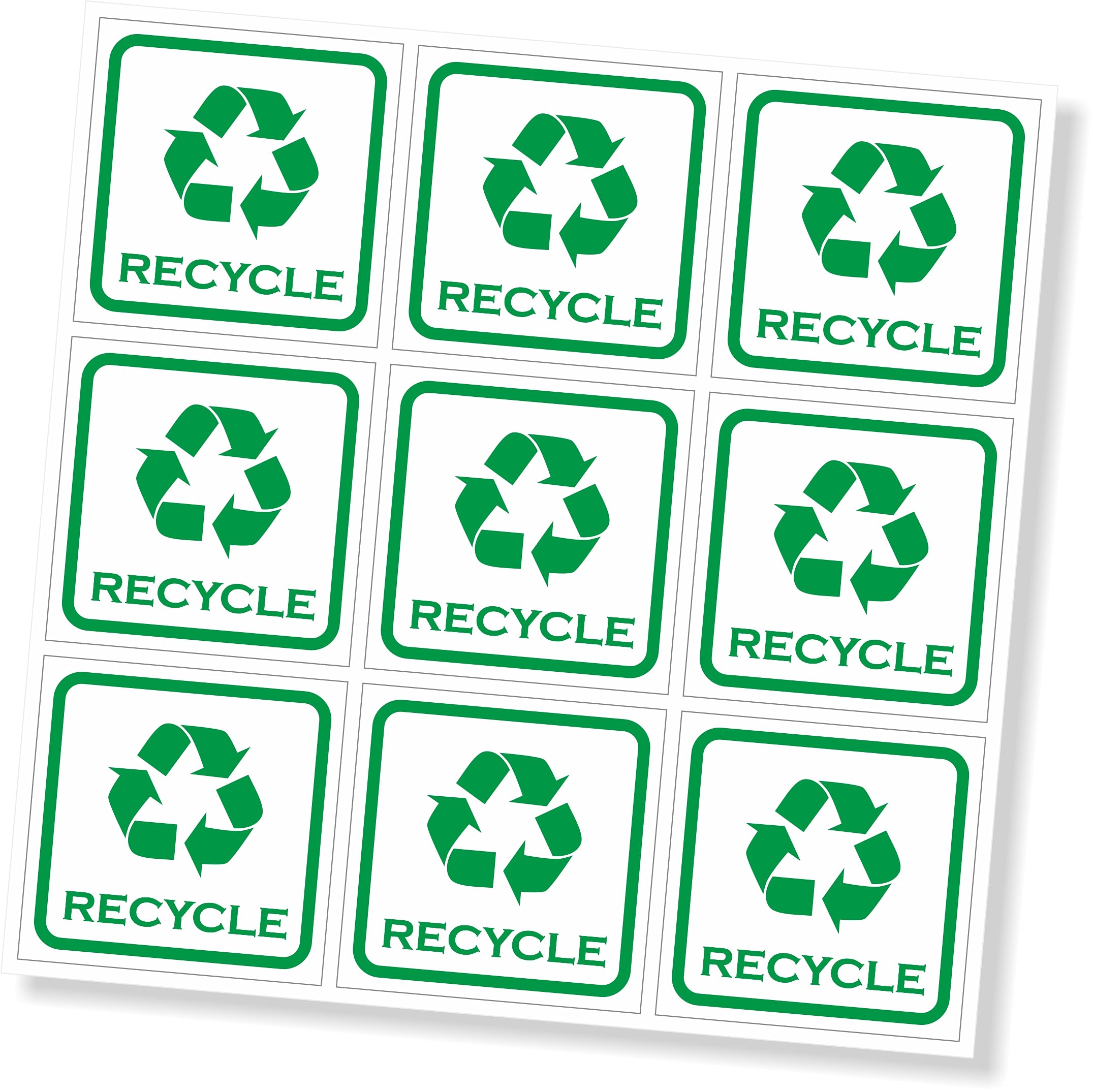 PG Creations 250 Pieces Recycle Stickers, Medium Size Labels, 2 Inch Square, Paper, Green