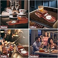 Vista 7 de Cenicero de cigarros, bandeja de vidrio para whisky y bandeja de ceniza de madera con cortador de puros, incluye cajón y ranura para sostener puros