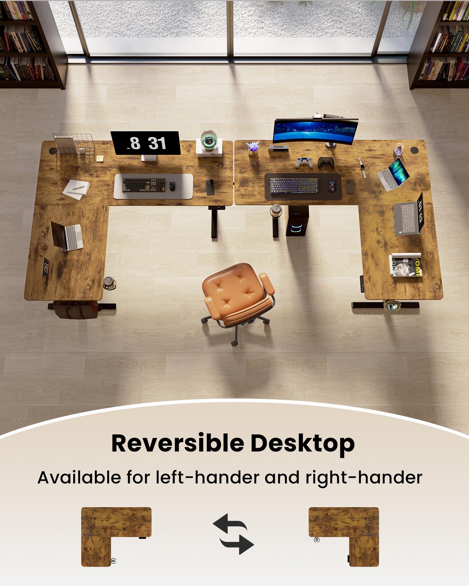 63 Inches Reversible L Shaped Standing Desk for Home Office Electric Height Adjustable Corner Computer Desk Sit Stand — view 4