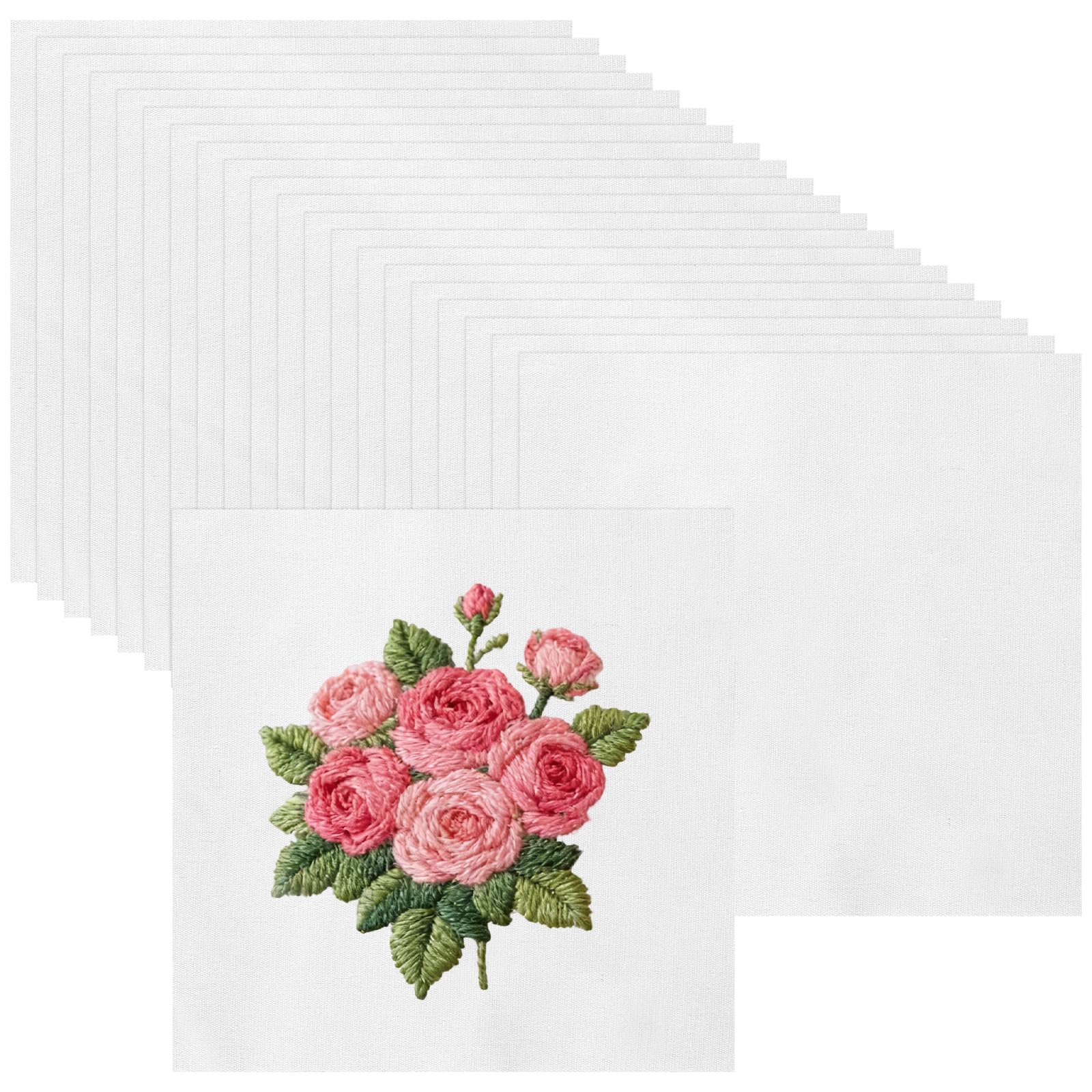 Japchet White 20 Pieces Cotton Stitch Fabrics, 20 X 20Cm Precut Squares, Embroidery Fabric For Craft And Diy