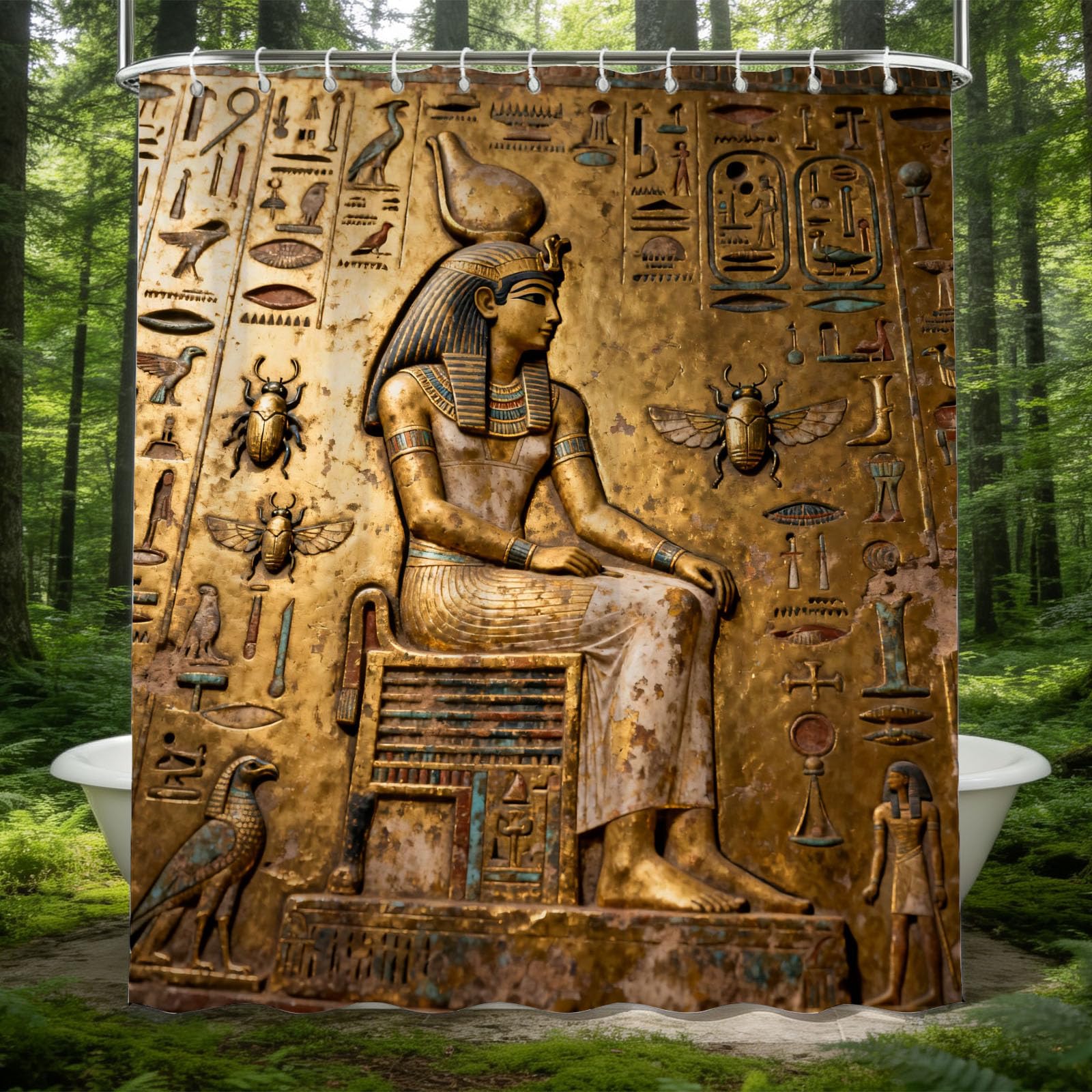 Hongduo 3D Pharaoh Statue Shower Curtain for Stalls Bathtubs Chic Bathroom Decor Shower Curtain Set Polyester Fabric Waterproof 180x180cm/71X71 Inch with Hooks