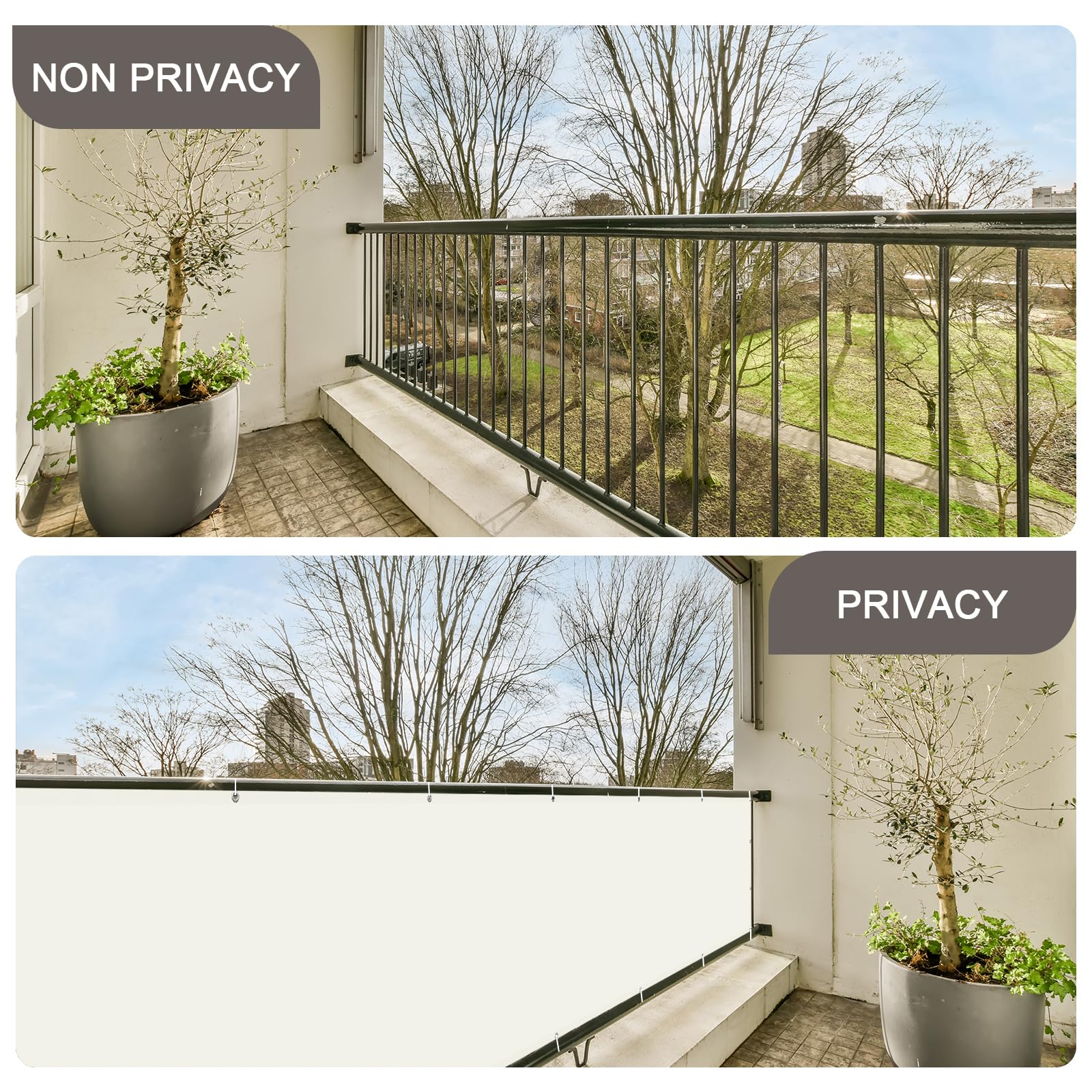SUNNY GUARD Brise Vue Balcon 90x300cm Cache Vue Balcon,Protection UV,Coupe-Vent et Imperméable,pour Terrasse Jardin Patio,avec Attaches de câble,Crème - 5