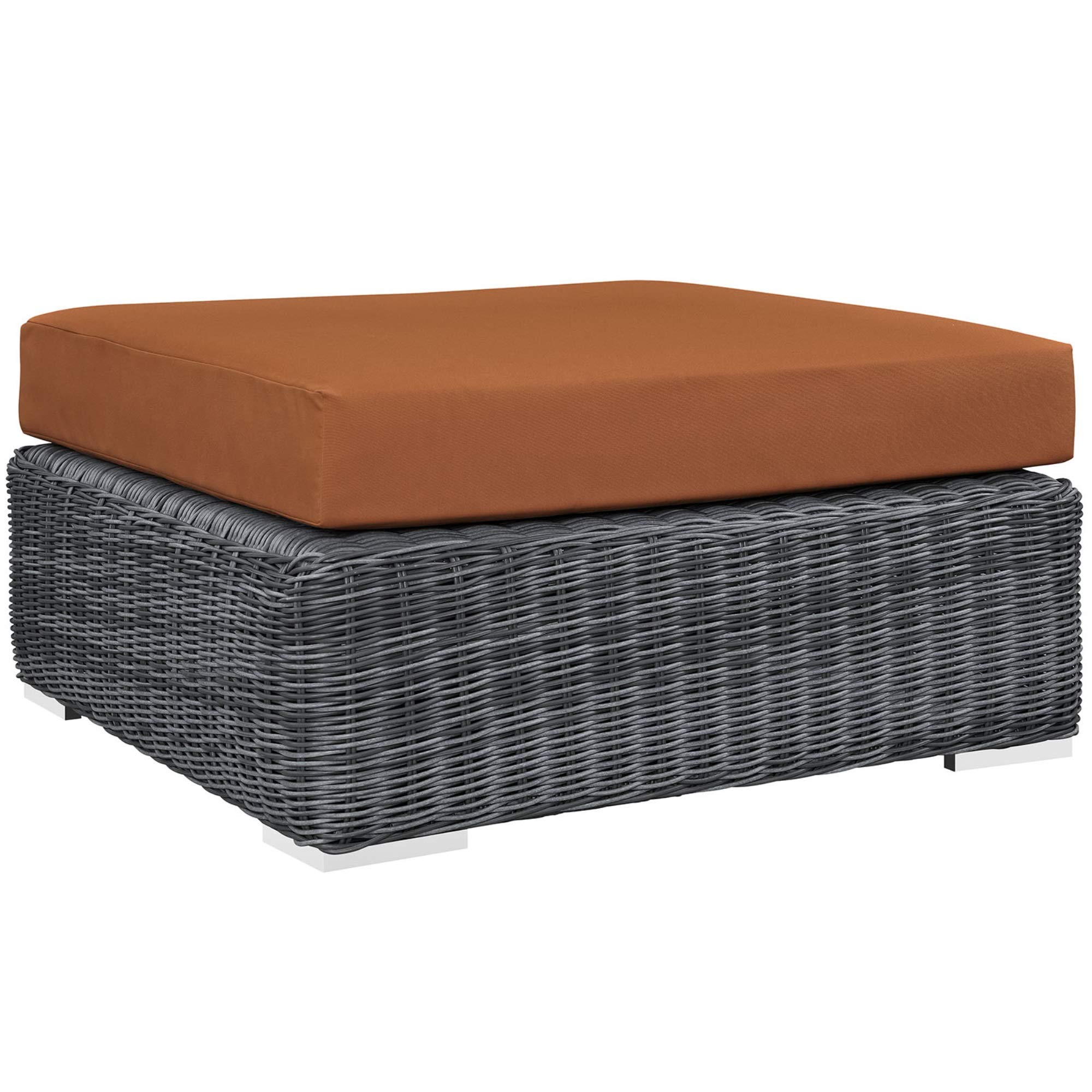Ergode Summon Outdoor Patio Square Ottoman | Two-Tone Rattan Weave | Sunbrella Cushions | Powder-Coated Aluminum Frame