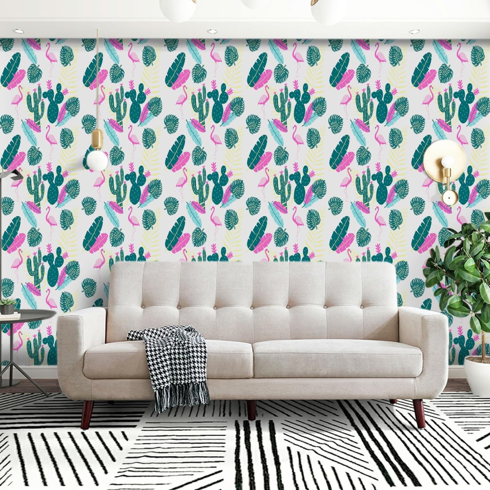 Wallpaper Pink and Green Peel and Stick Self Adhesive Wallpaper for Living Room Waterproof Vinyl, Art Deco Thicken Sticky Back Plastic Removable