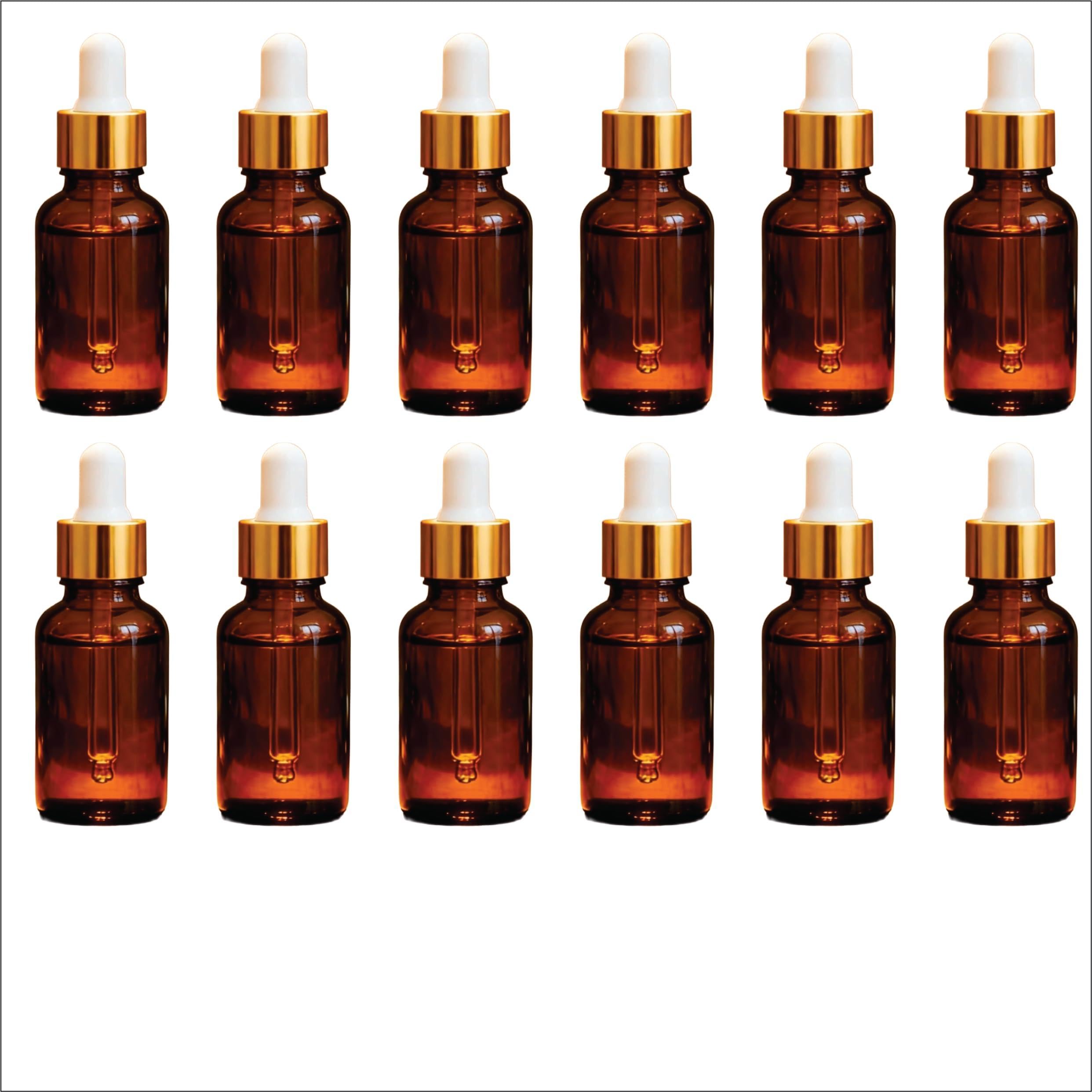 CLOAKKINGS 15ml Amber Glass Bottle with Golden Dropper Cap Set of 12 | Leak Proof Refillable Essential Oil, Serum, Beard Oil & Face Oil Container | Free Blank Stickers for Labeling | Pack of 12-image-8