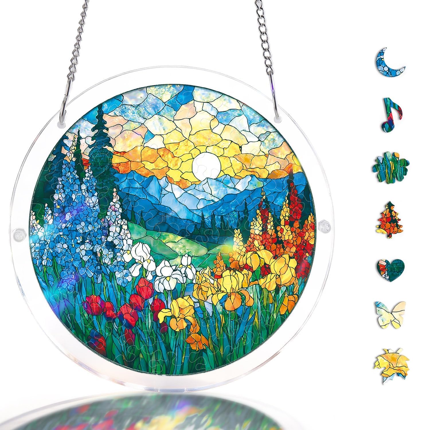 Acrylic Puzzle Suncatcher-Dawn Blossom Sea, Hanging Suncatcher, DIY Sun Catcher Kit Home Decor for Window Garden, Gift for Women, Mom, Friends (8.9 in)