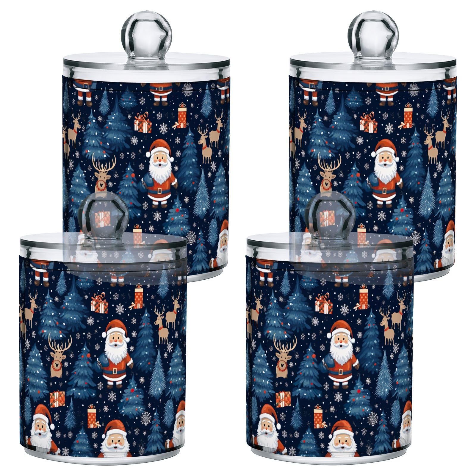 4 Pcs Christmas Xmas Santa Claus 10 OZ Qtip Holder Dispenser for Cotton Ball Cotton Swab Cotton Round