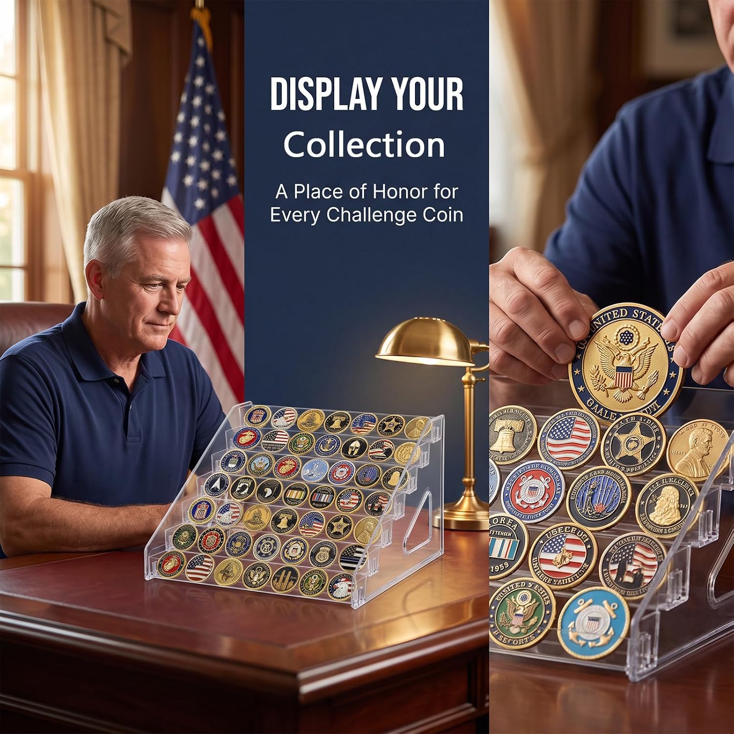 2 Pack Military Challenge Coin Holder Acrylic Coin Rack Display Stand Case