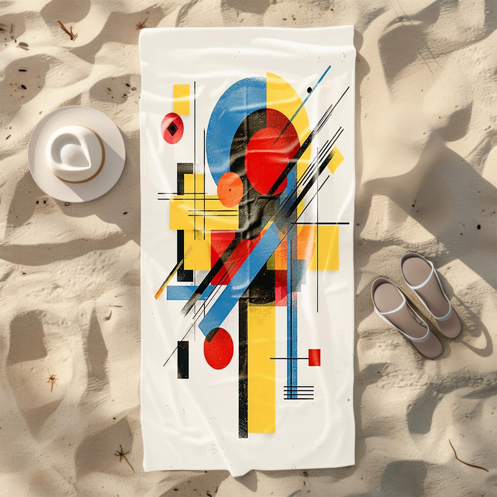 Genérico Toalla Playa 180X100 Rojo Amarillo Negro Azul Abstracto Grande Toallas de Piscina Grandes Anti Arena Secado Rápido Gimnasio Hombre Mujer Lavable A Máquina Regalo