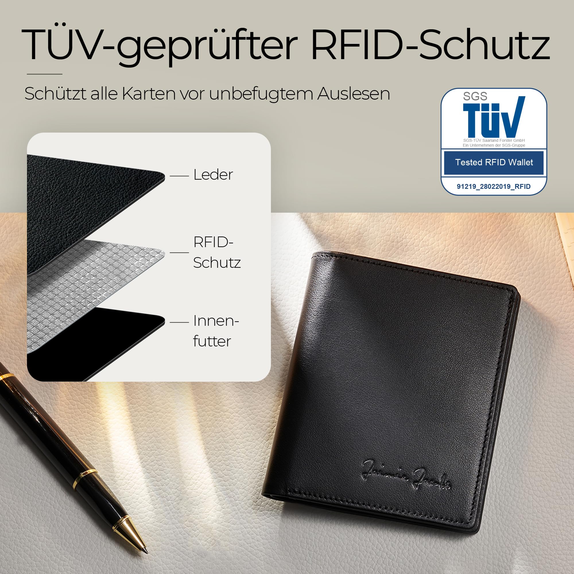 JAIMIE JACOBS SLIMSTAR mit großem Münzfach dünne Geldbörse Leder Slim Wallet Hochformat Geldbeutel Herren (Schwarz)