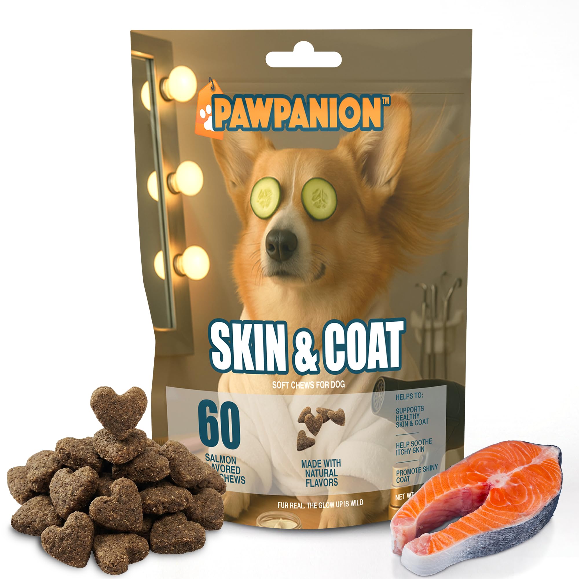Dog Skin and Coat Soft Chews with Salmon Oil, 60 Count