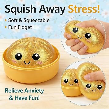 2 PCS 2.2 Mini Glitter Dumpling Squishy,Colorful Glitter Dumpling Squishy Fidget Toy with Beads,Sensory Fidget Toys for Anxiety Relief, Perfect for Party Favors, Birthday Gifts & Desk Toys