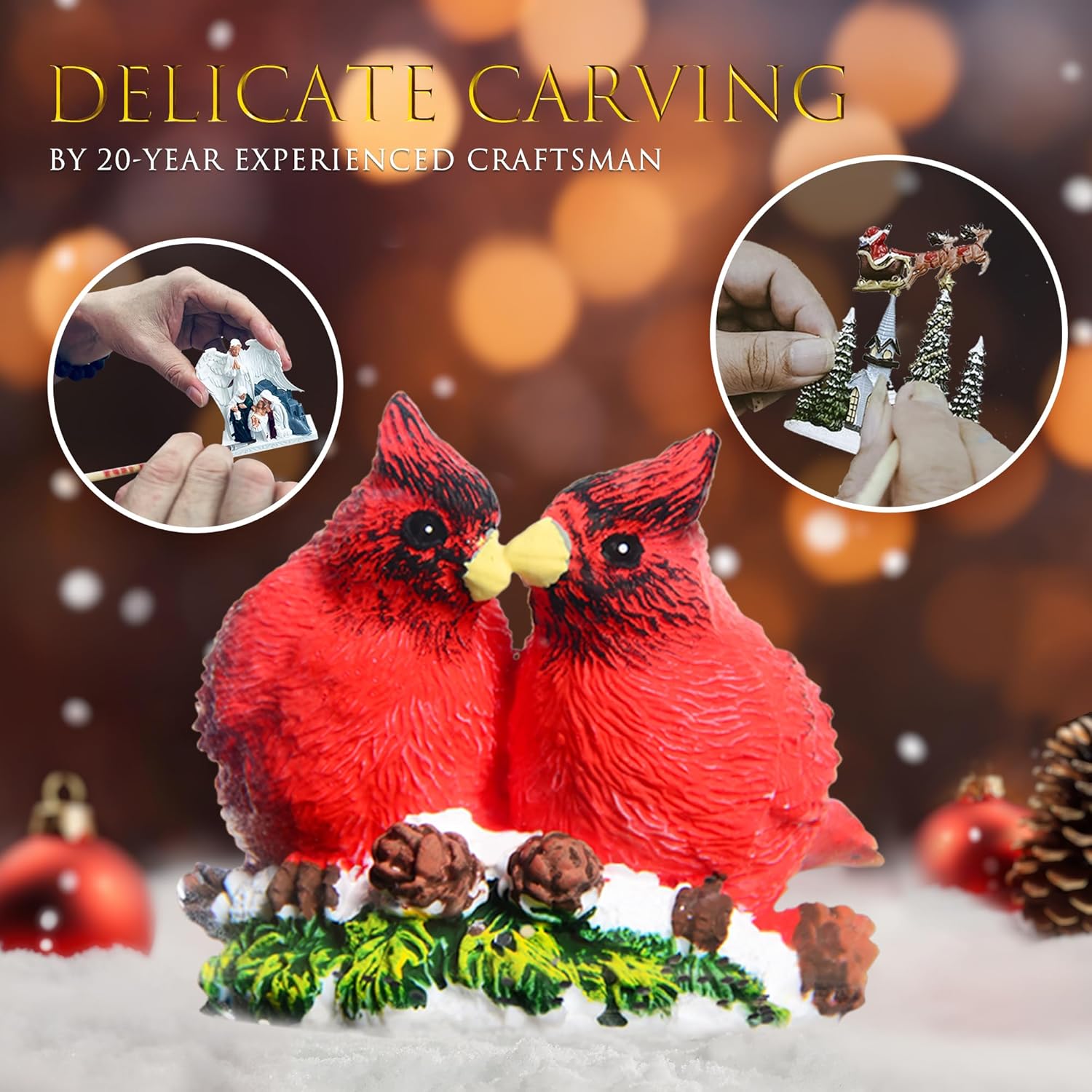 Christmas Snow Globes, Valentines Day Snow Globes, Cardinal Christmas Snow Lantern with 8 Songs, 6H Timer Battery & USB Powered Glitter Music Box for Christmas Table Decorations - Image 2