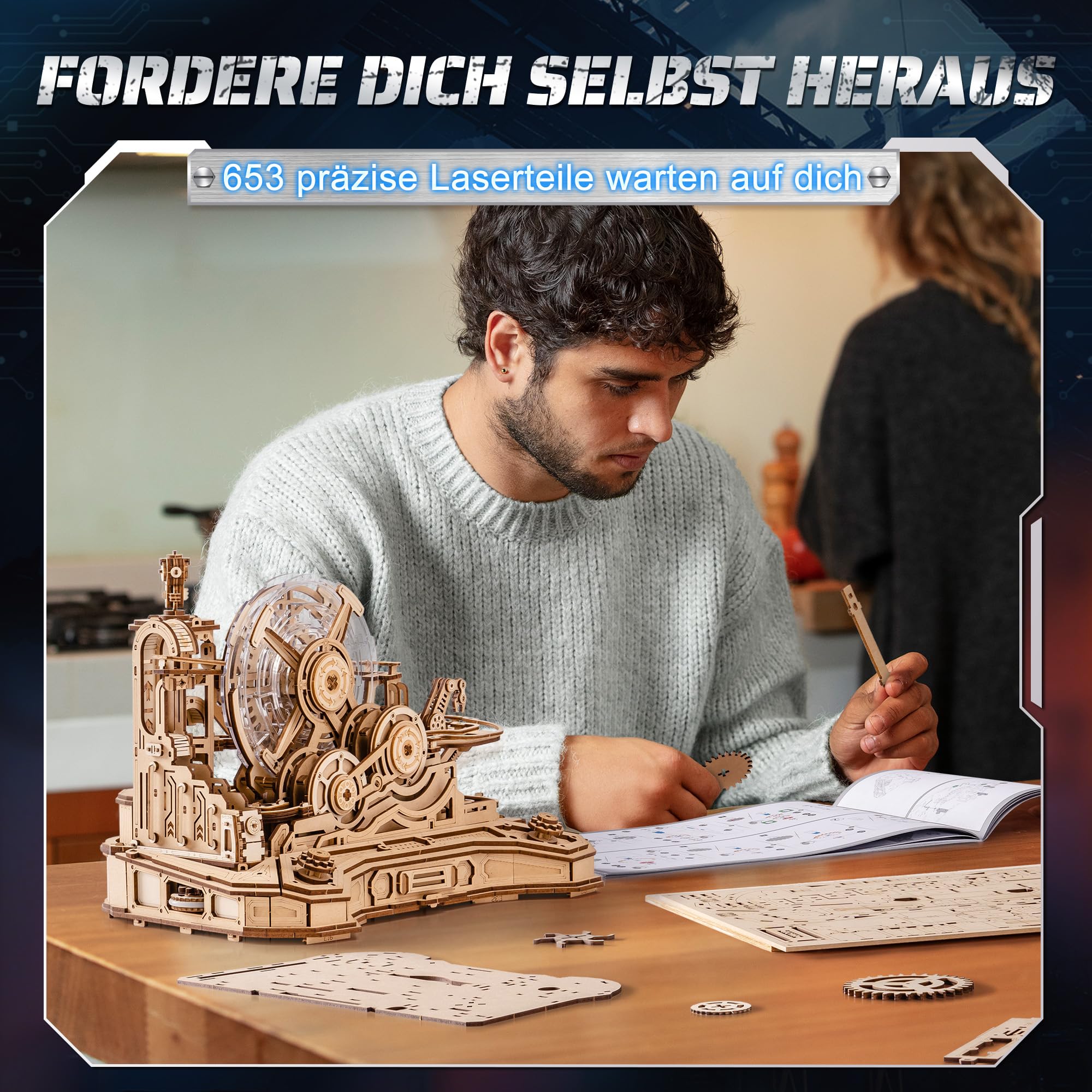 ROBOTIME 3D-Puzzle aus Holz Gear Ball Challenge – Mechanisches Labyrinth-Set, 653 Teile, STEM für Erwachsene und Jugendliche, Controller-Design, EGC01