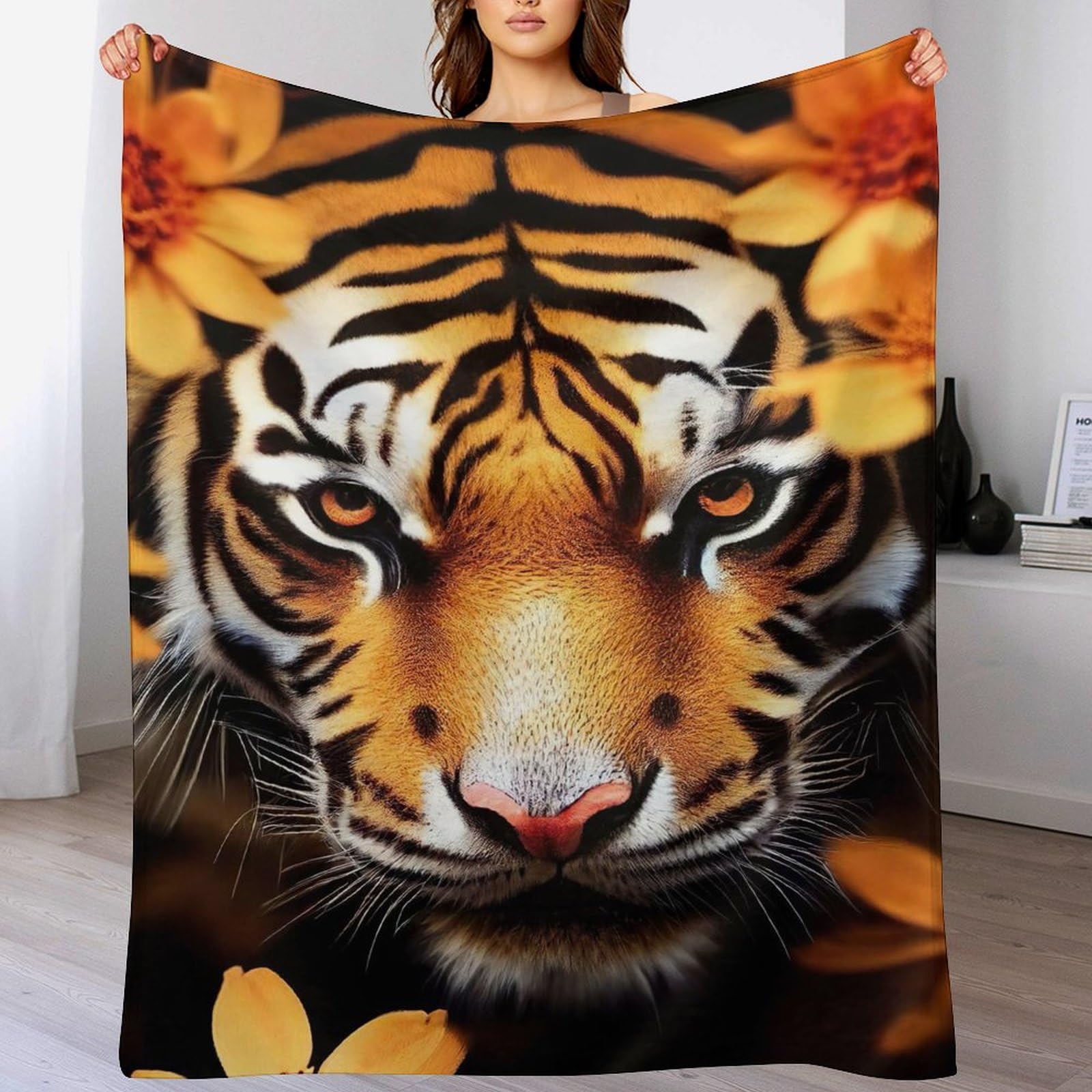 Plaid polaire tigre 180x200cm couverture douillette et moelleuse pour lit de chambre