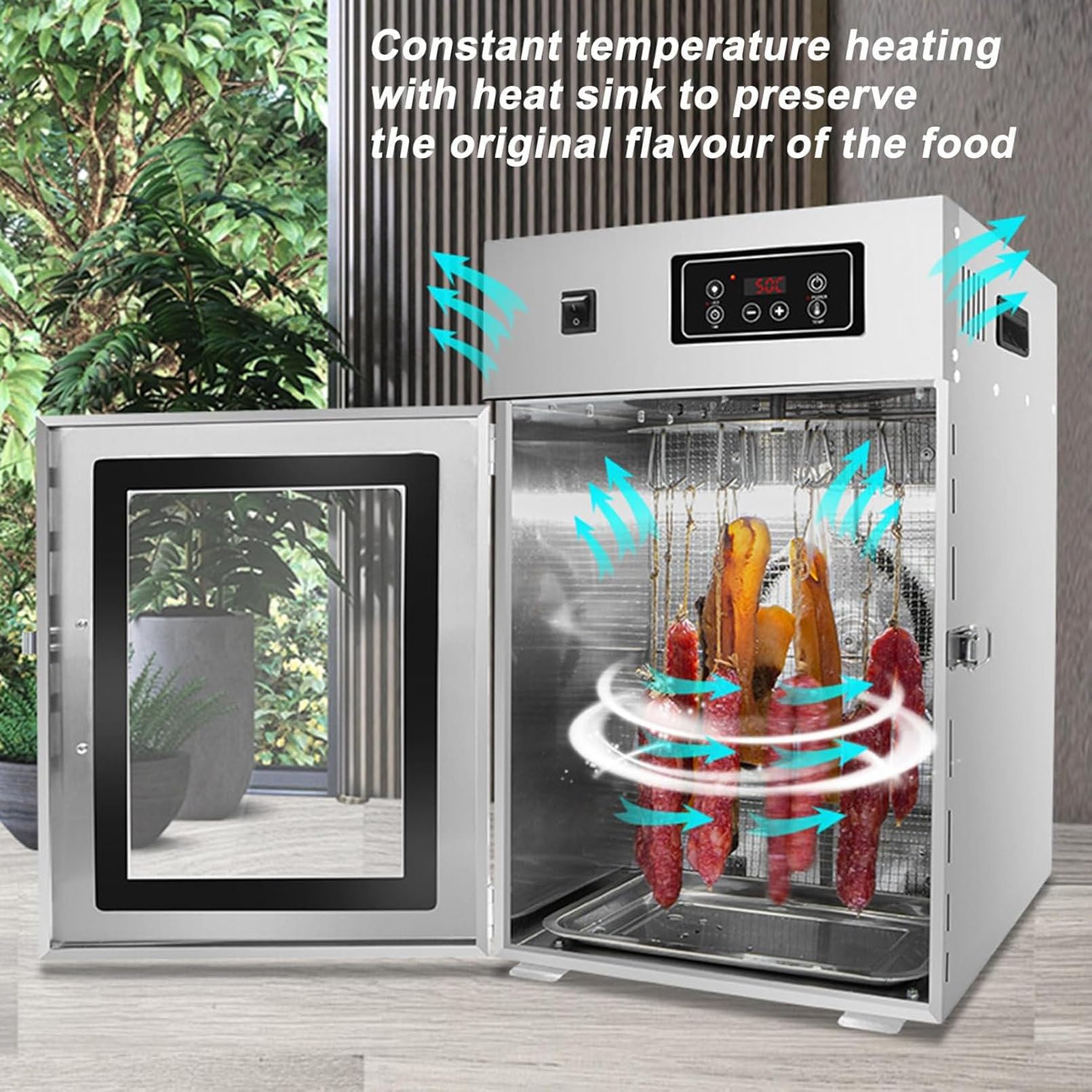 Disidratatore per alimenti grande commerciale da 800 W, armadio essiccante in acciaio inossidabile carne secca, manzo, pollo, carne, frutta, erbe aromatiche, controllo della temperatura da 30 a 90 ℃