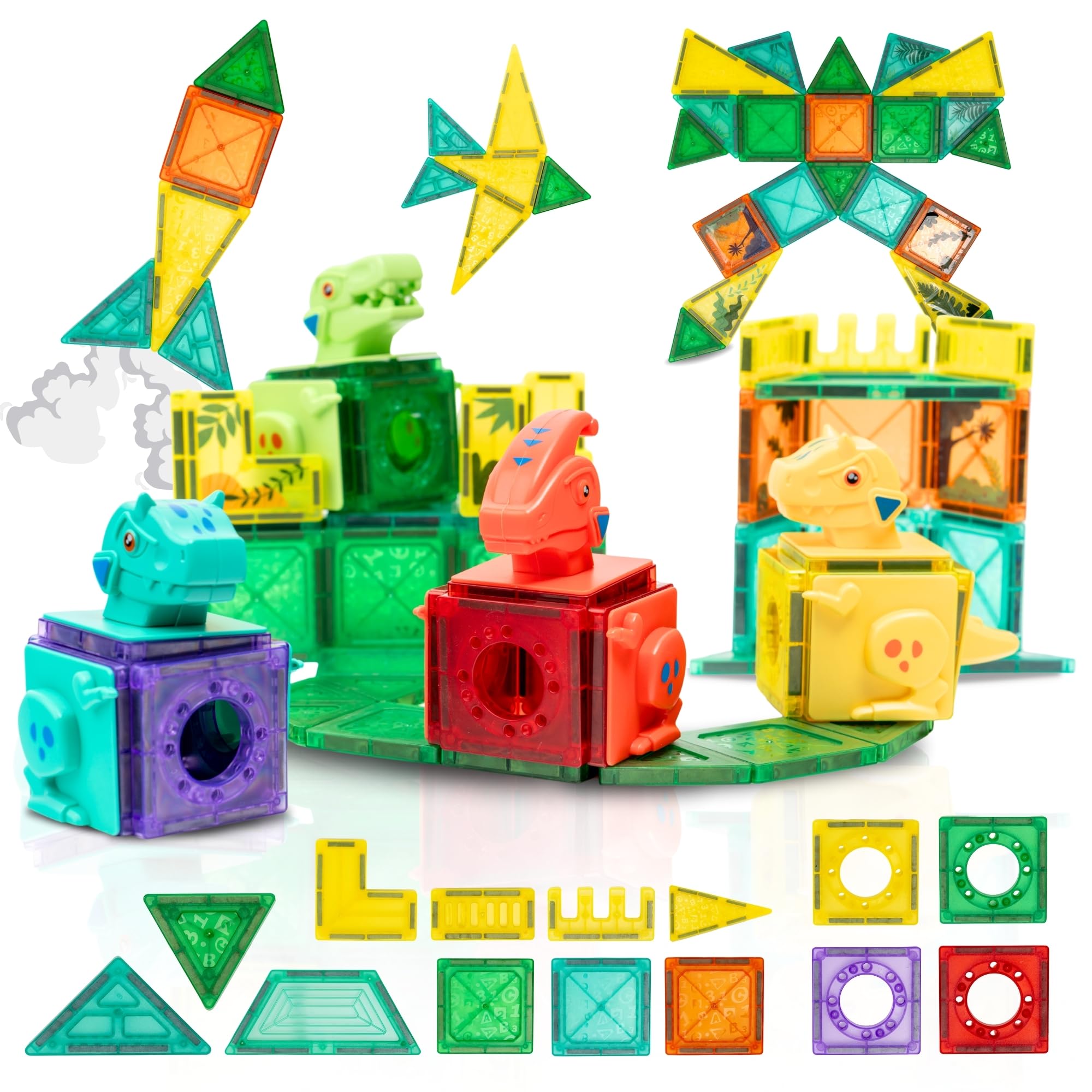 100 Piezas Magneticas para Niños – Bloques Magnéticos de Construcción con Figuras de Dinosaurios y Tiranosaurio Rex – Juego Imanes Niños 3 a 8 Años, Estimula Creatividad sin Pantallas