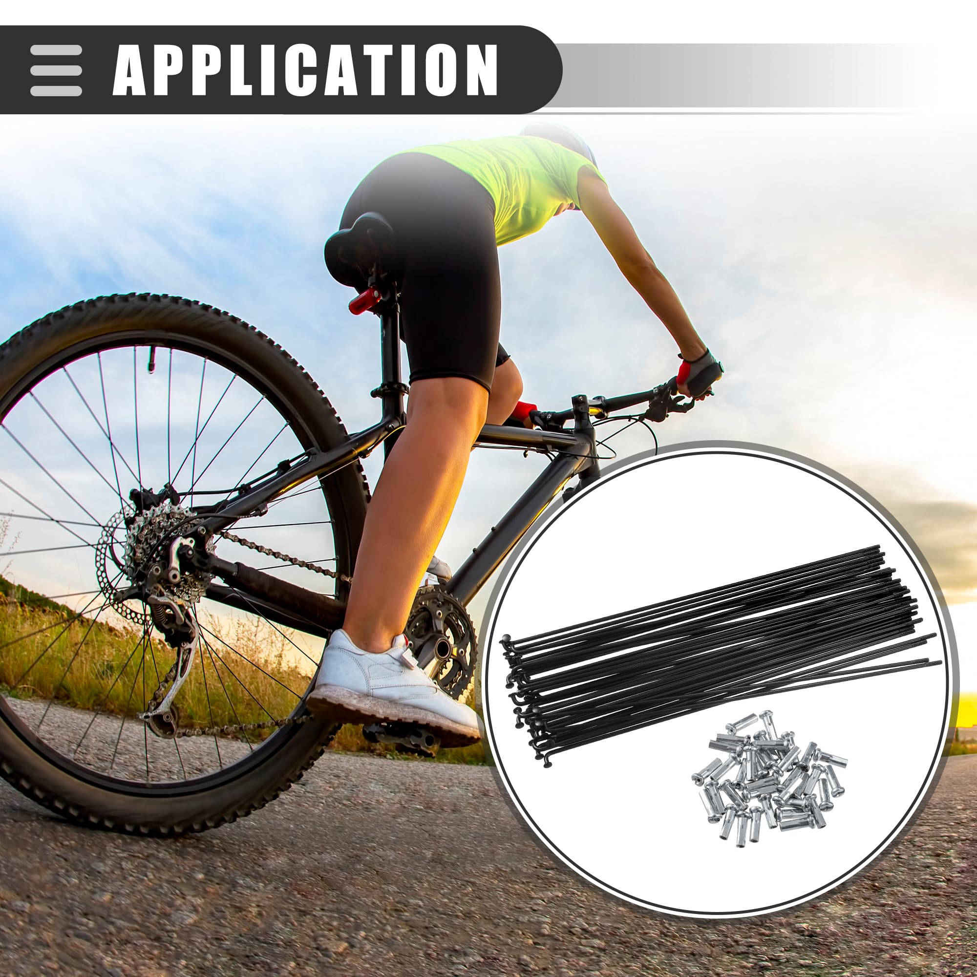 Motoforti Universal Bike Wheel Plated Spoke with Nipples, Metal, Black, 36 Pcs, 181mm - Image 2