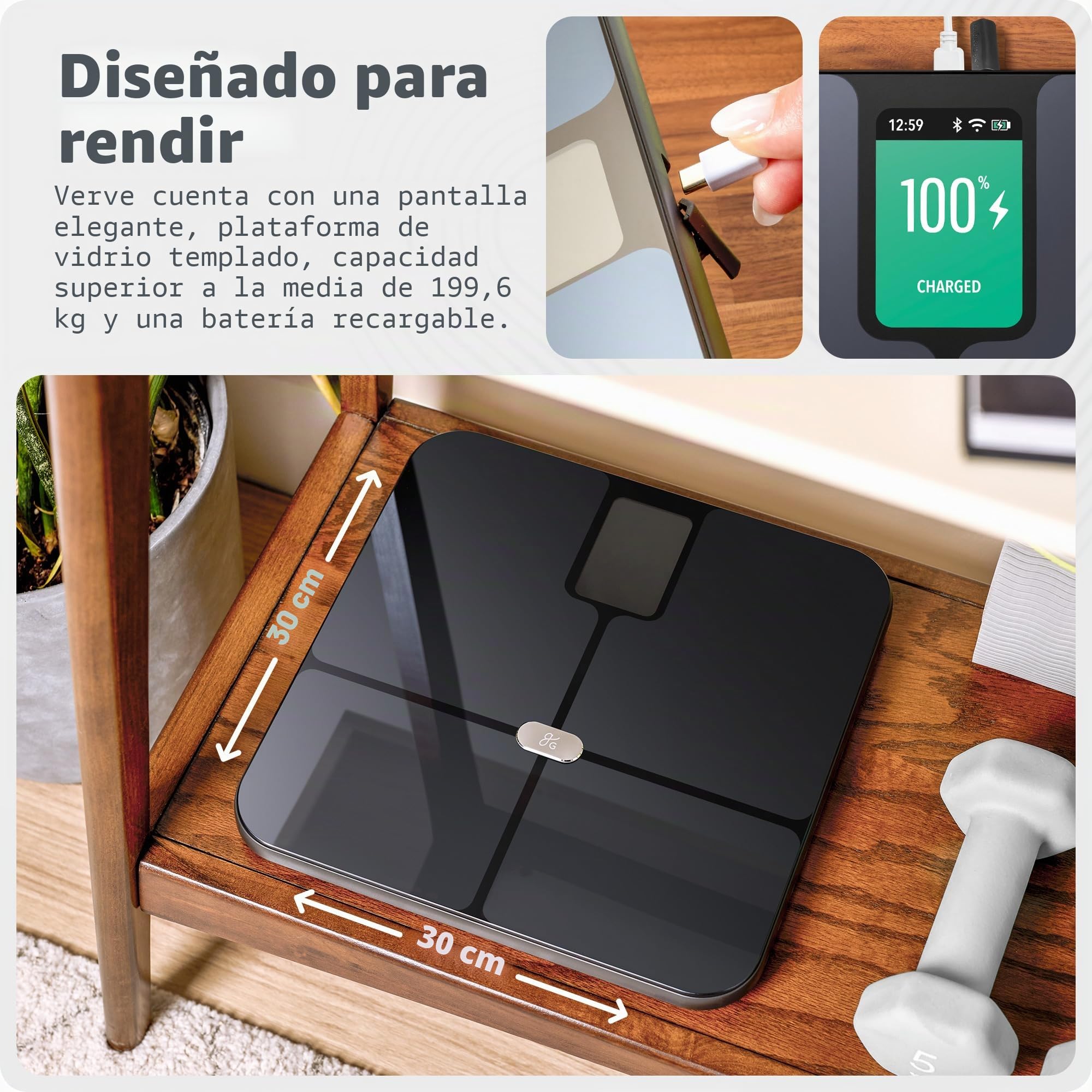 Greater Goods Báscula inteligente: rastrea tu viaje de pérdida de peso con precisión verificada y monitoreo inteligente basado en objetivos | Sincronización Wi-Fi y Bluetooth