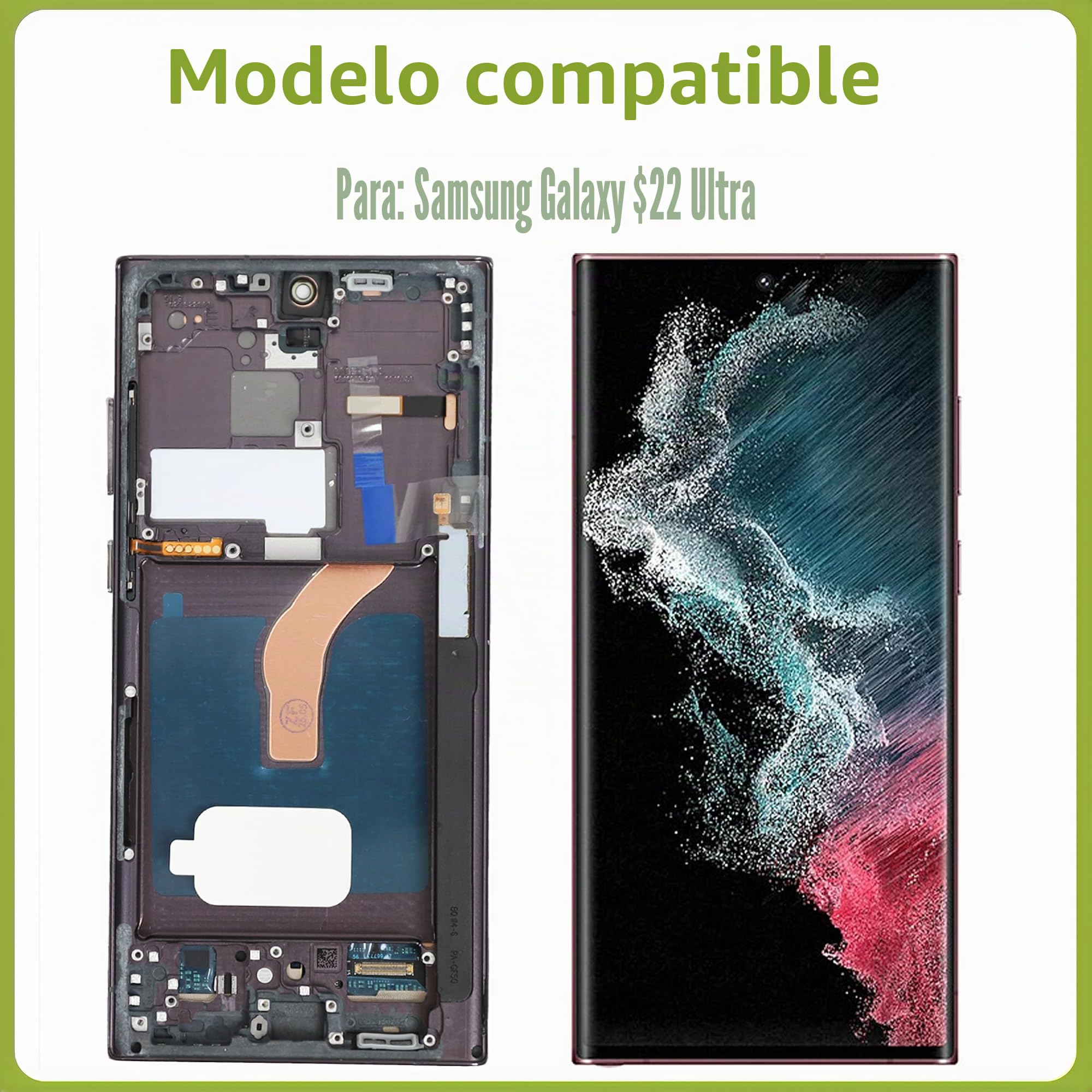 Pantalla OLED para Samsung Galaxy S22 Ultra [con marco] [con huellas dactilares] [6,8 pulgadas] Pantalla LCD táctil digitalizador con juego de herramientas