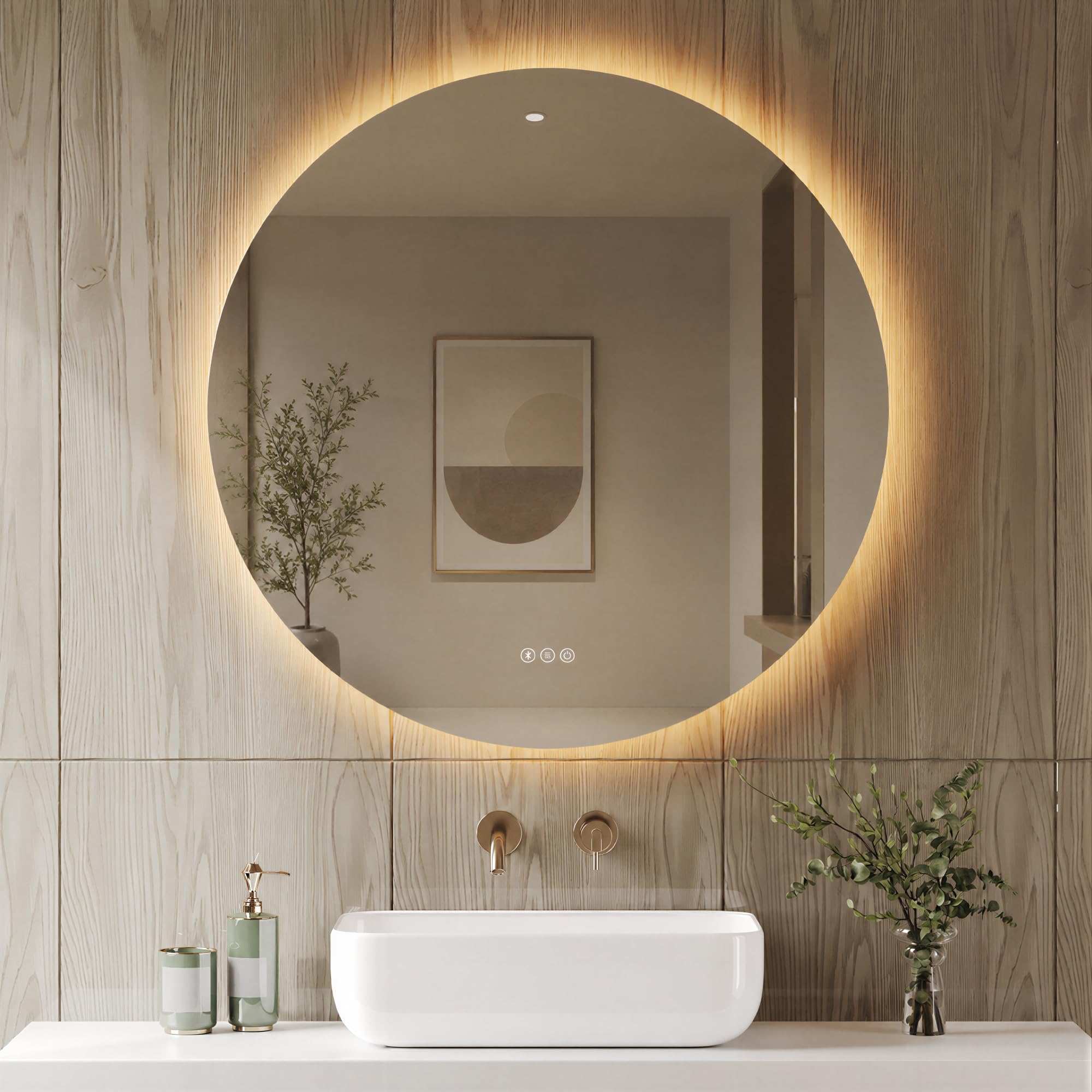 DeerValley Badspiegel mit Beleuchtung 80cm, Anti Beschlag LED Spiegel mit 3-Fach Vergrößerung, 3 Farbtemperatur und Bluetooth Lautsprecher