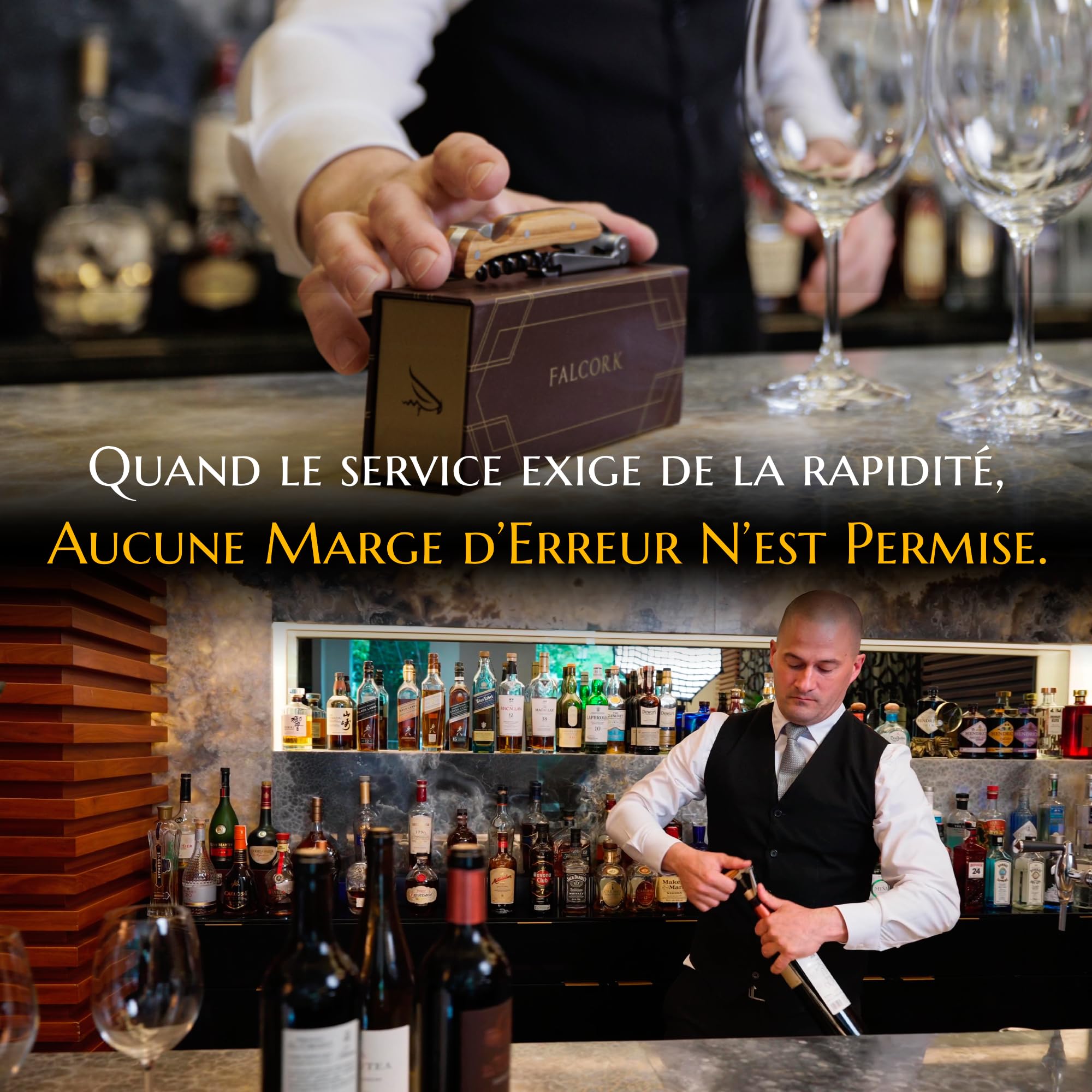 Limonadier pour Professionnels FALCORK® 144 Efficacité – Tire-Bouchon à Une Étape pour Usage Intensif en Hôtellerie-Restauration avec Hélice Marquée, Décapsuleur Intégré et Manche en Bois d’Olivier
