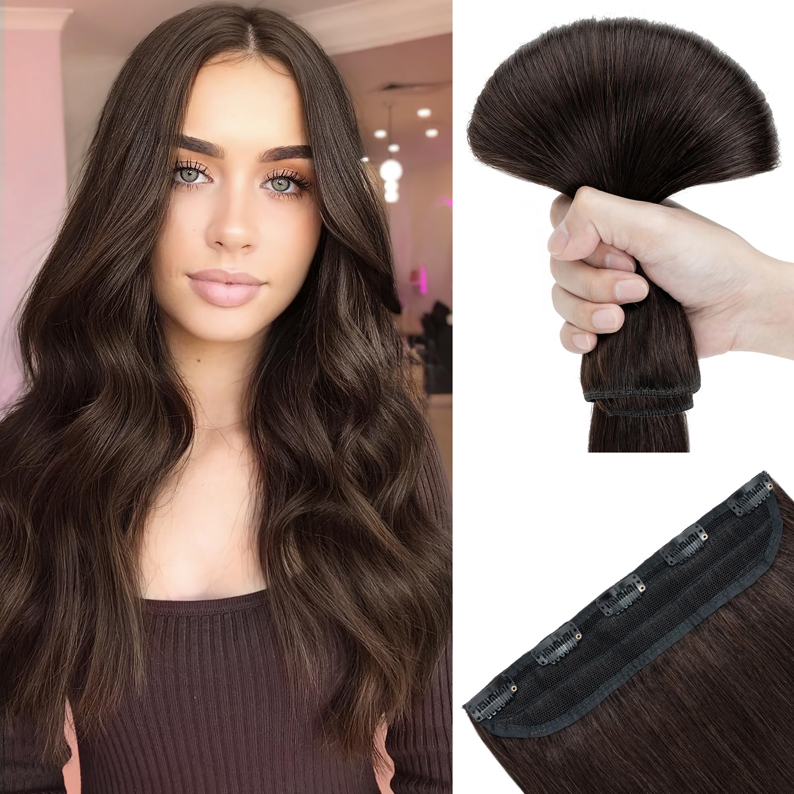 SEGOHAIR Hair Extensions Clip in Human Hair Extensions, 10" One Piece 5 Clips Thick Clip in Hair Extension