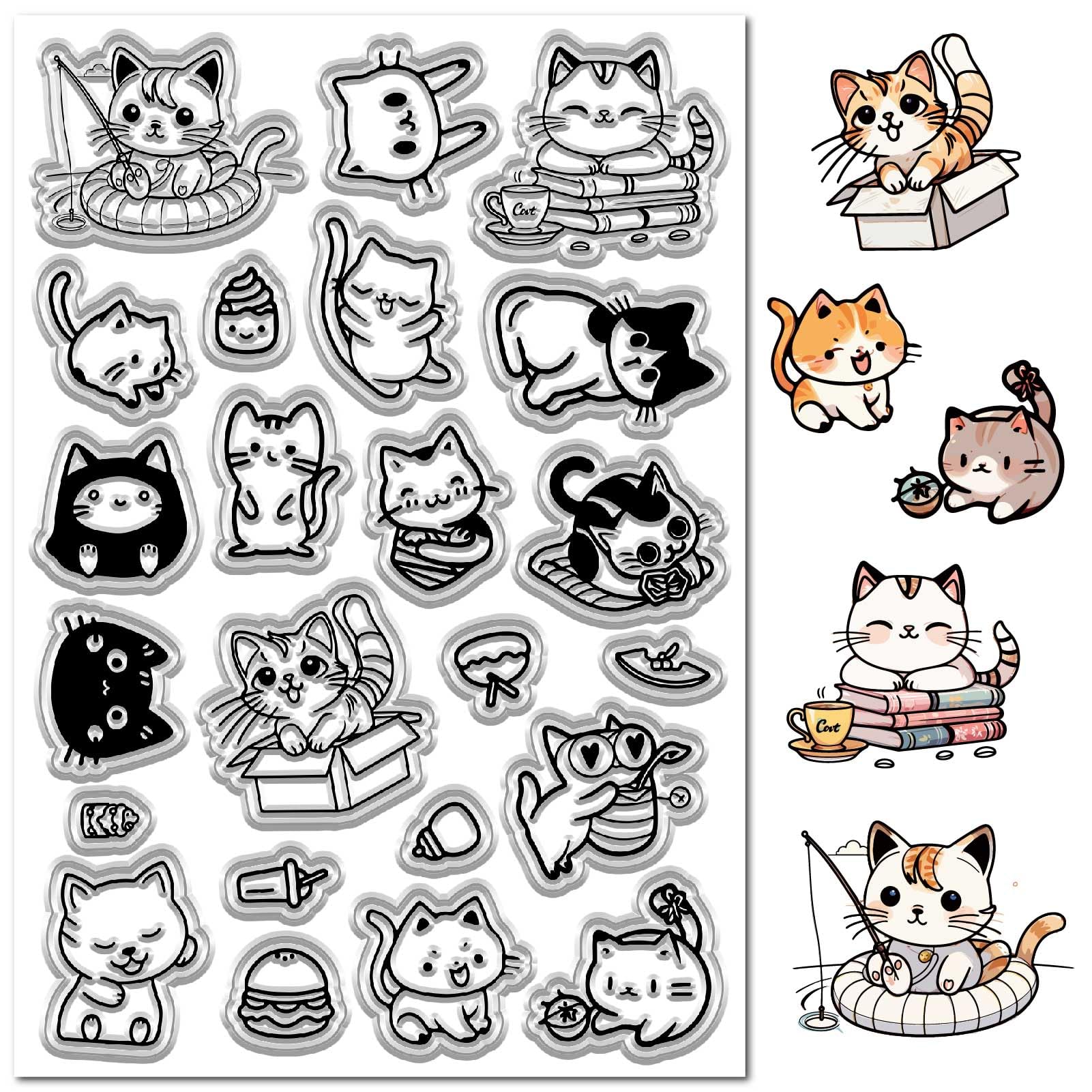 CRASPIRE Cat Clear Stamp Kitty Rubber Stamp Animal Pet Hamburger Cartoon Reusable Vintage Transparent Silicone Seal Stamps for DIY Photo Scrapbooking Paper Card Making Album Decor Crafting Supplies