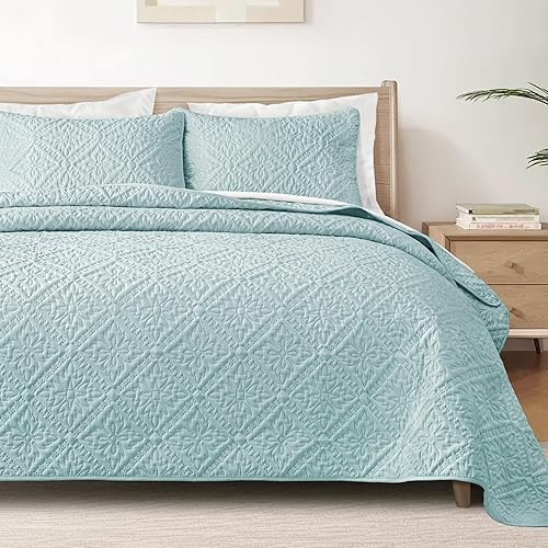 Miniatura 9 de Exclusivo Mezcla - Juego de edredón de la reina, colcha ligera y suave, juegos de ropa de cama con 2 fundas de almohada, edredones blancos modernos