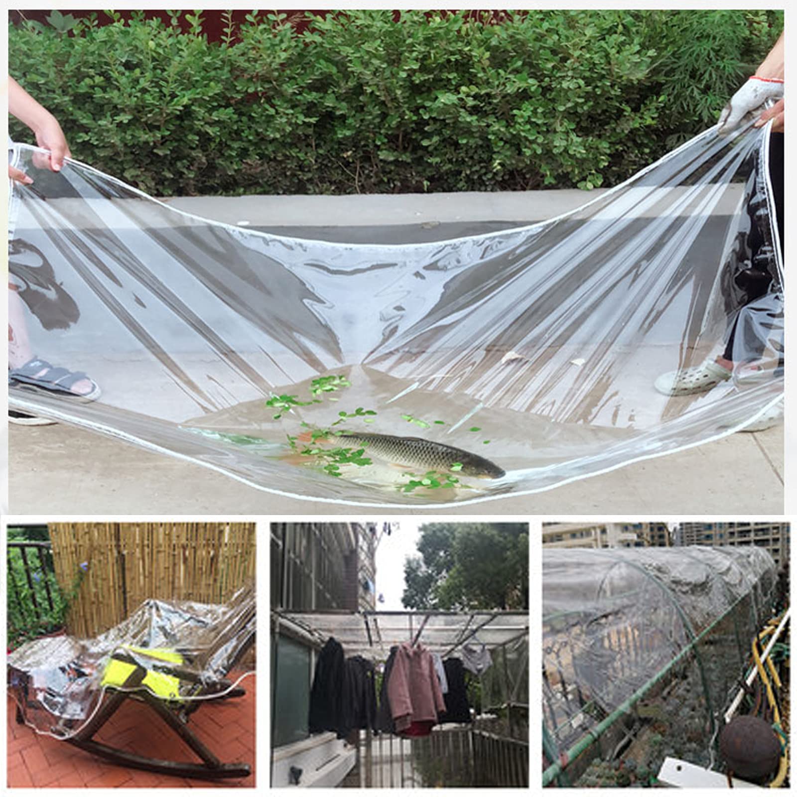 Lona transparente de 0,35 mm, impermeable, para camping, lona transparente reforzada para el hogar, jardín, al aire libre y camping, con ojales (150 x 250 cm)