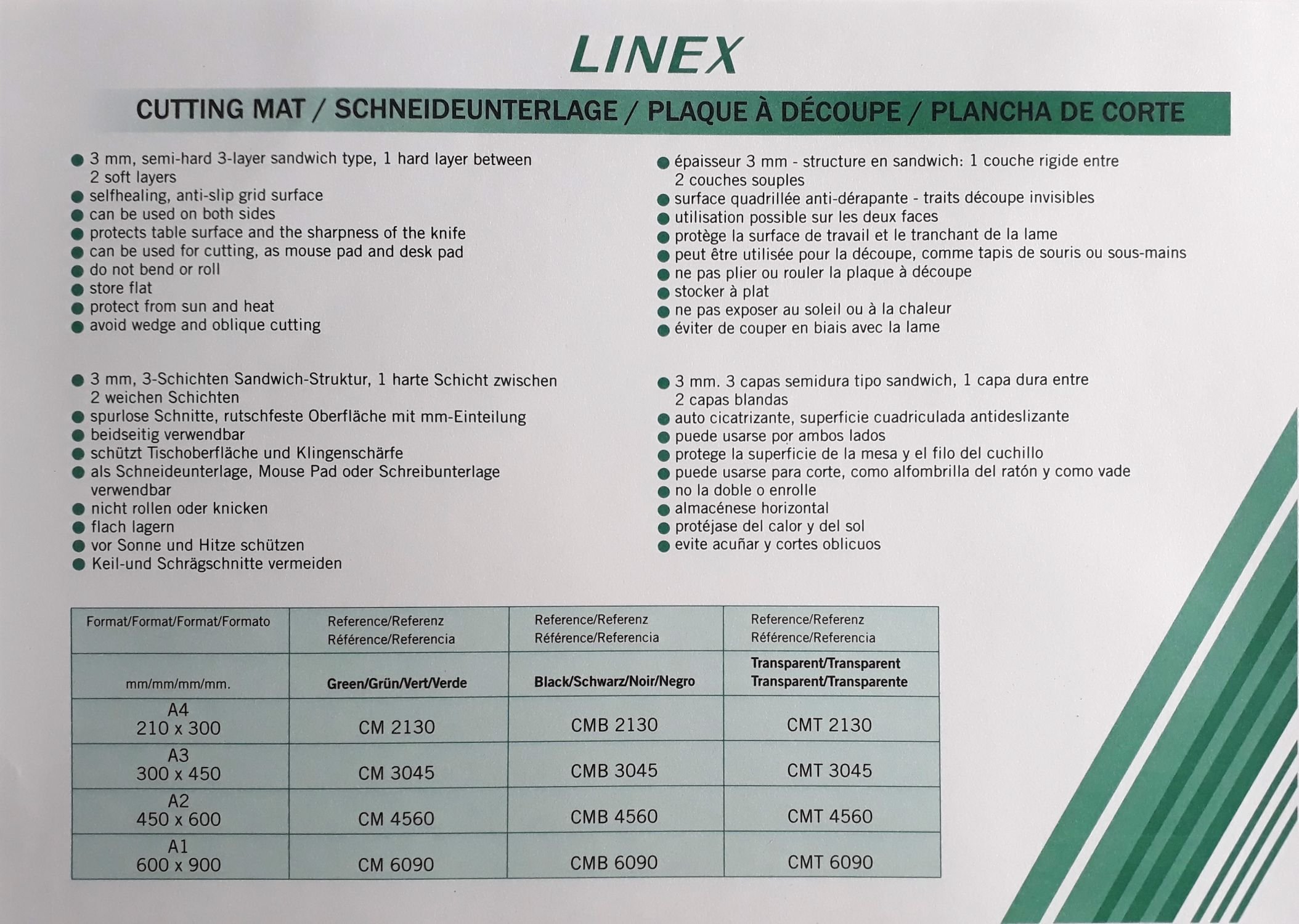 Linex, formato A2, dimensioni 450 x 600 mm, colore: verde