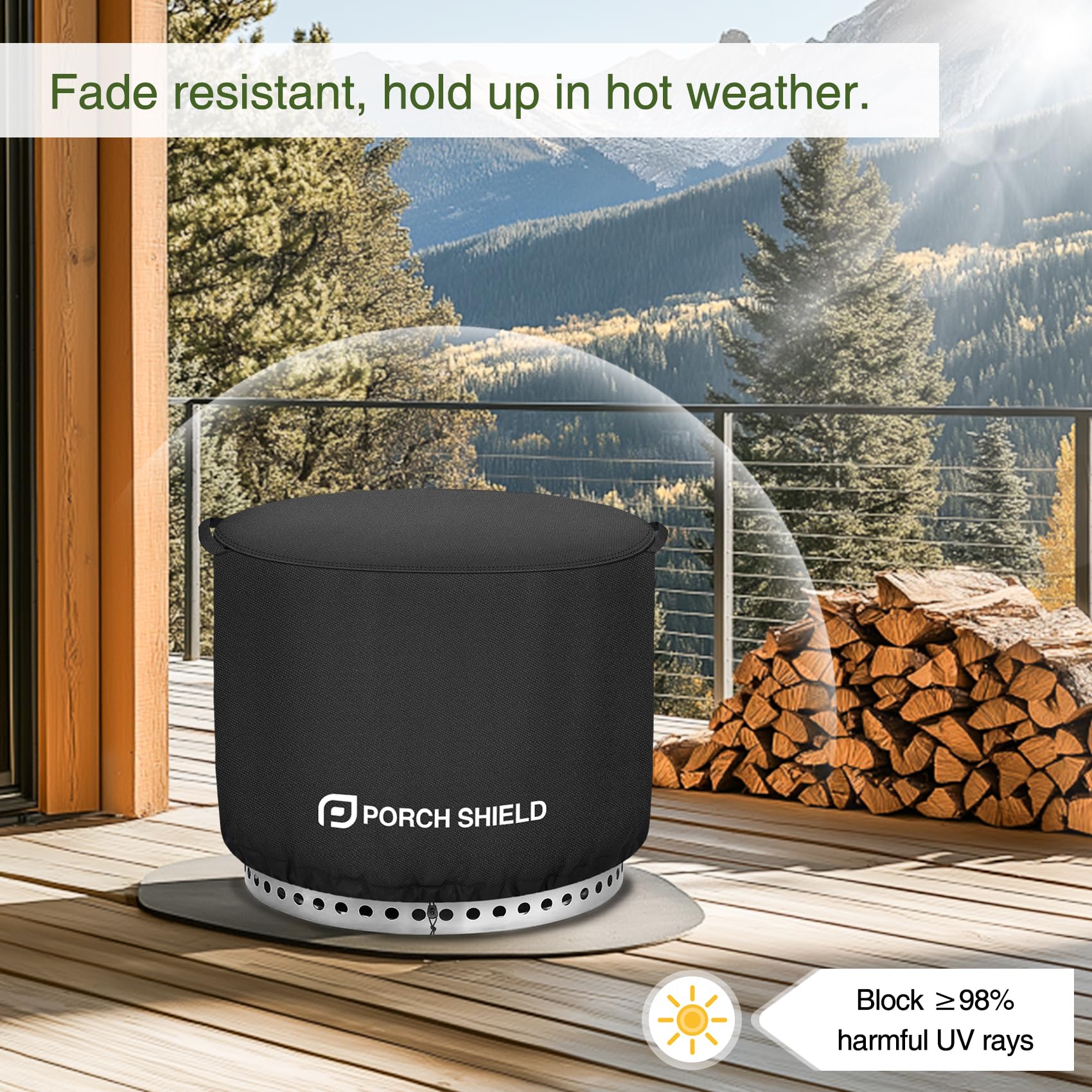 Porch Shield Housse ronde résistante aux UV pour poêle Solo Stove Yukon – Housse imperméable pour foyer de terrasse – 81,3 cm – Noir