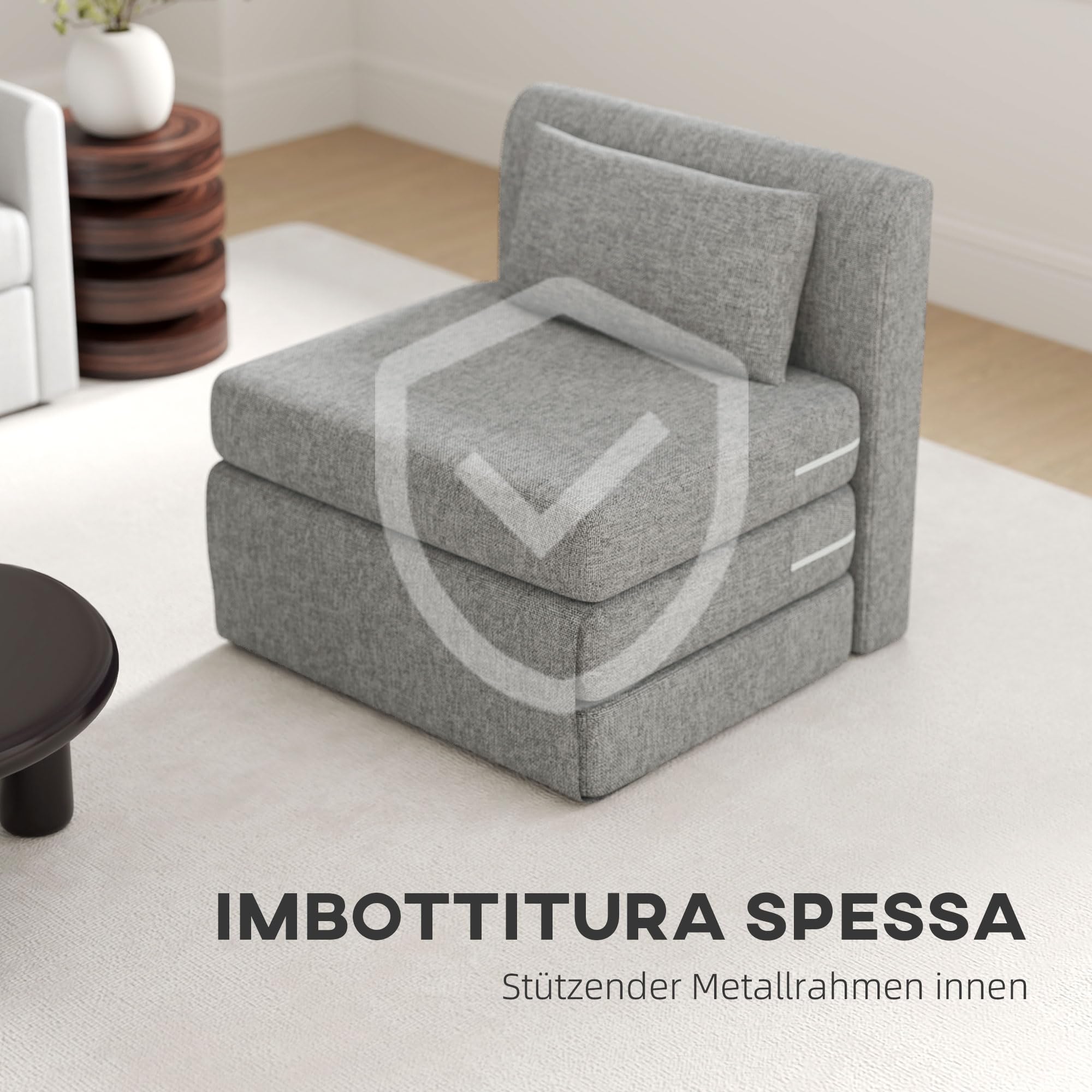 HOMCOMFotel do spania 2 w 1, składany z funkcją łóżka, wygląd lnu, tapicerowane, łóżko dla gości, składany materac, fotel podłogowy, do salonu, sypialni, szary