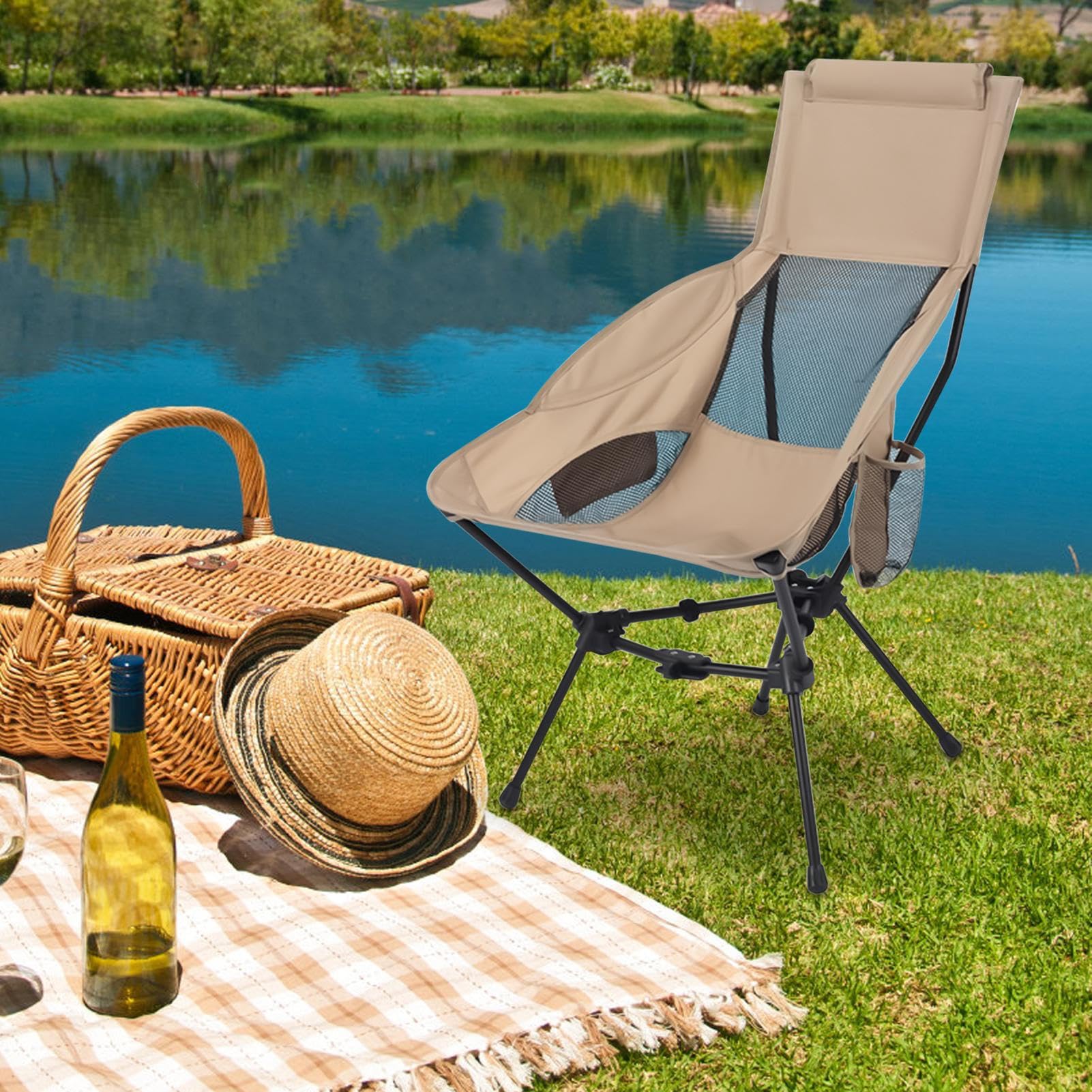 Camping Chairs - Sedia pieghevole per esterni, pieghevole, ultra leggera, compatta con supporto per testa per escursionismo, spiaggia, , viaggi, picnic | Ripiegabile Ultra Leggera e Compatta con Poggiatesta per Trekking Spiaggia Pesca